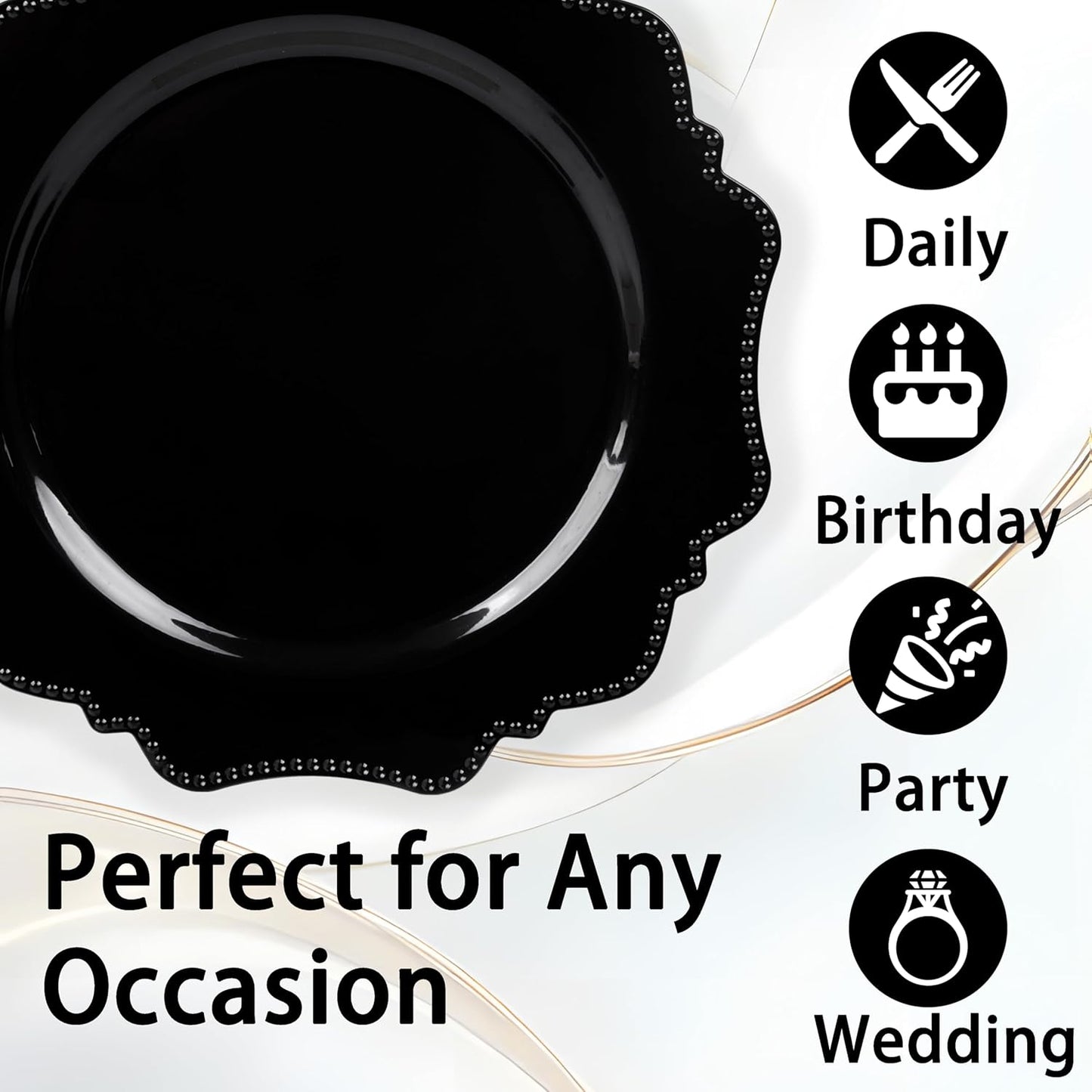 COLOSUS 100pcs Black Plastic Plates - Heavy Duty Black Plastic Plates Disposable for Party/wedding Include 50pcs Dinner Plates and 50pcs Dessert Plates.