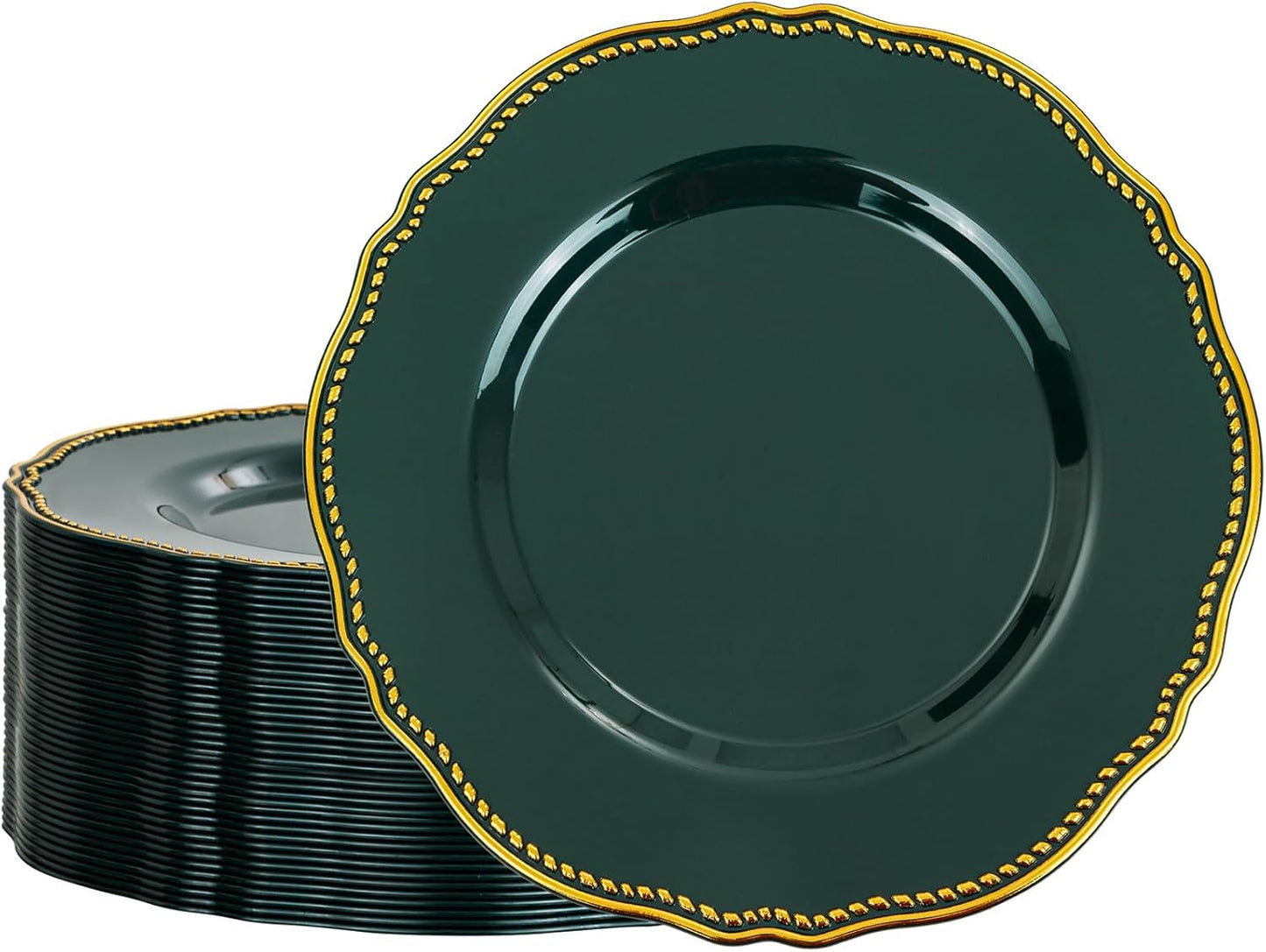Hioasis 60pcs Green Plastic Plates - Green and Gold Disposable Dinnerware with Gold Rim, Heavy-duty, 10.25 inch, Dinner Plates for Party & Wedding