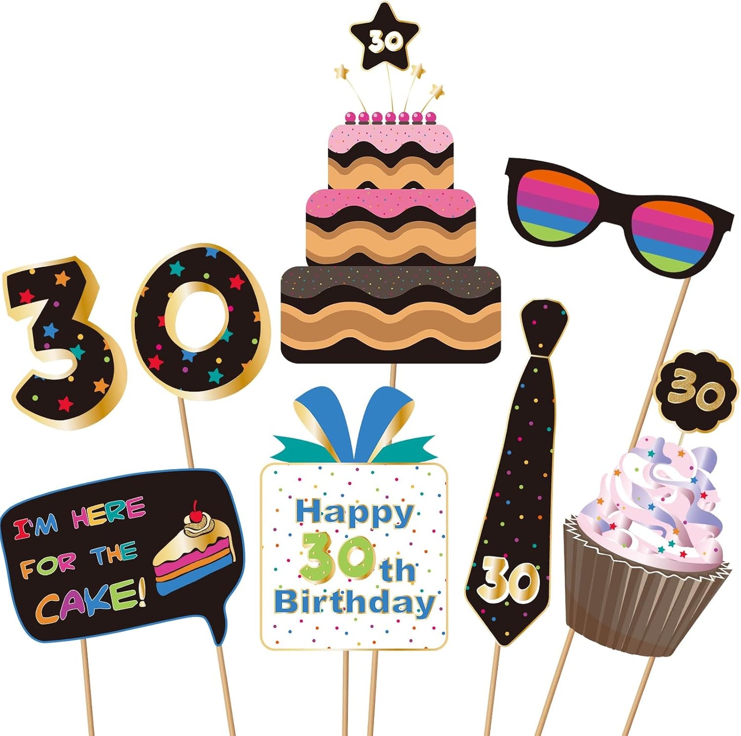 BRT Bearingshui 30th Photo Booth Props - Birthday Party Accessories & Signs