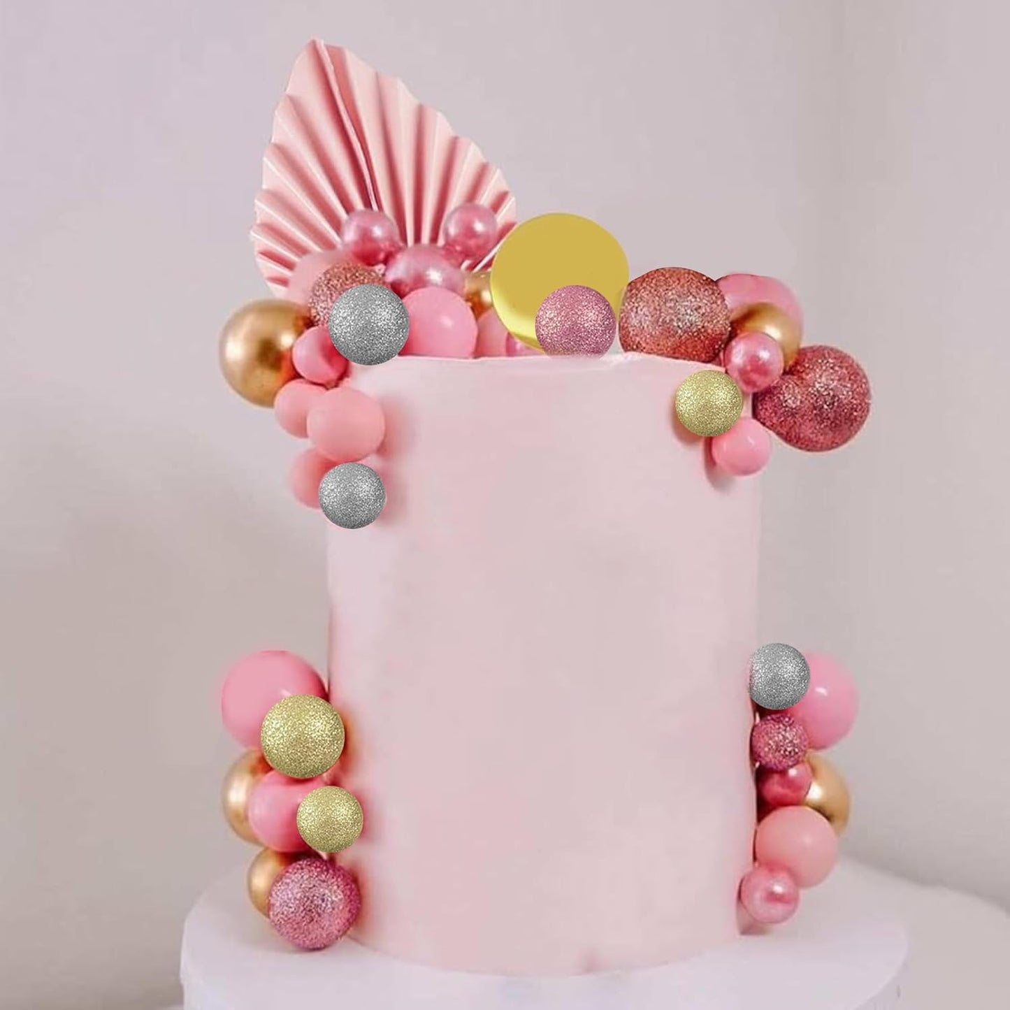 36 Pack Balls Cake Topper Decorations Foam Balloons Cake Decorations Mini Balloons Cake Toppers Balls Cake Picks for Baby Shower Wedding Anniversary Birthday Party Decorations Glitter Pink Gold Silver