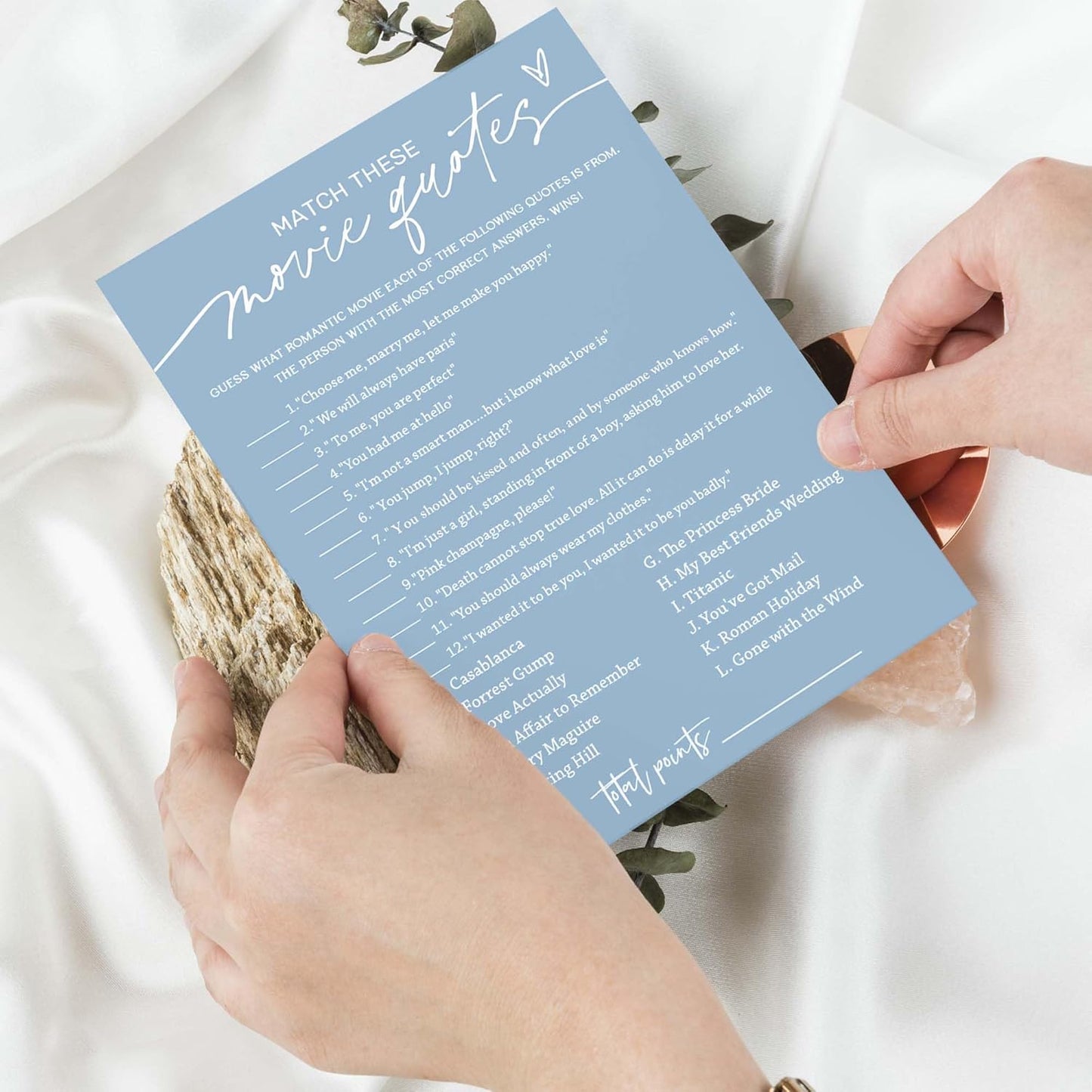 Bridal Shower Games Cards, Match These Movie Quotes, 25 Game Cards with 1 Answer Card, Engagement Party Wedding Games for Guests, Minimalist Blue Wedding Party Supplies - B09