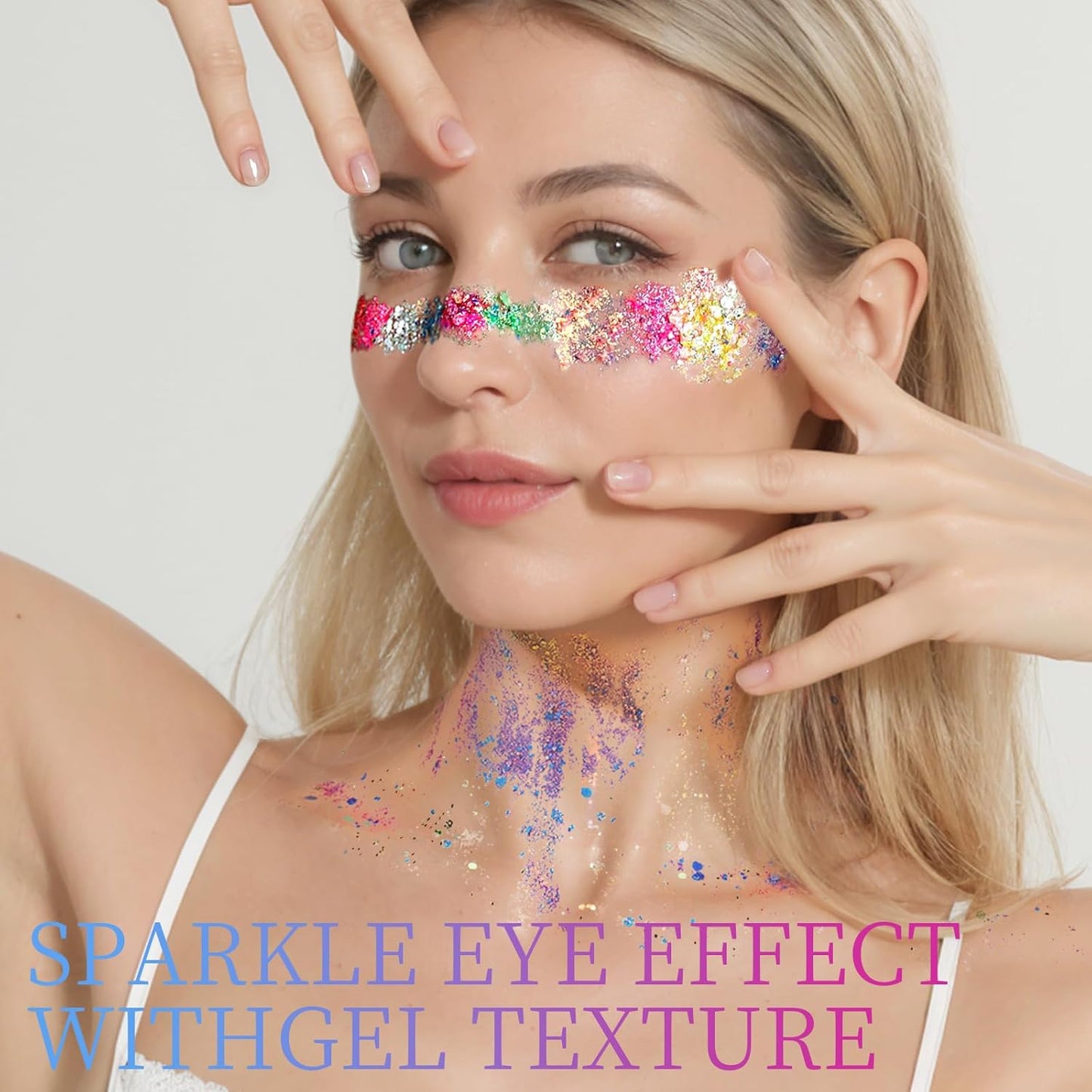 FANDAMEI Glow in The Dark Glitter, 2 Glitter Gel Palette 18 Grids Face Body Hair Glitter for Glow in The Dark Glitter Makeup, Face Glitter for Kids Women for Halloween Rave Concert Face Paint