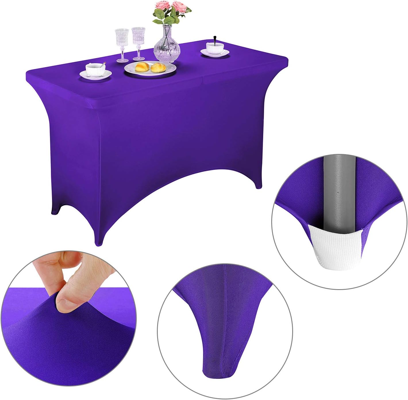 LZY Spandex Fitted Stretch Table Cover for 4ft or 6ft or 8ft Folding Table, Rectangular Cocktail Tablecloth, Perfect for Party or Banquet