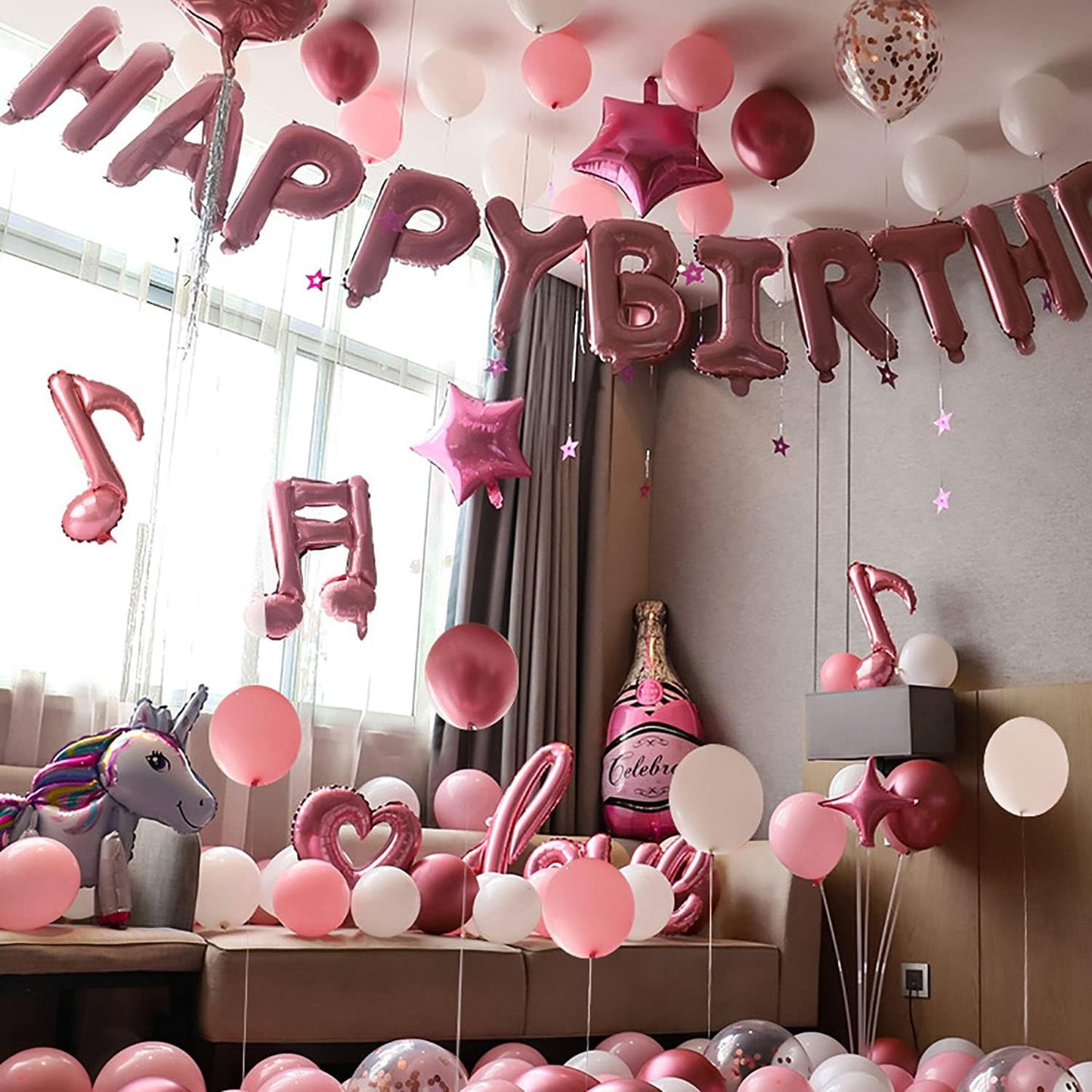 KALOR Pink Happy Birthday Balloons Banner, 16 Inch Mylar Foil Letters Balloon Sign for Women, Men, Boys & Girls Kids Birthday Decorations Photo Backdrop