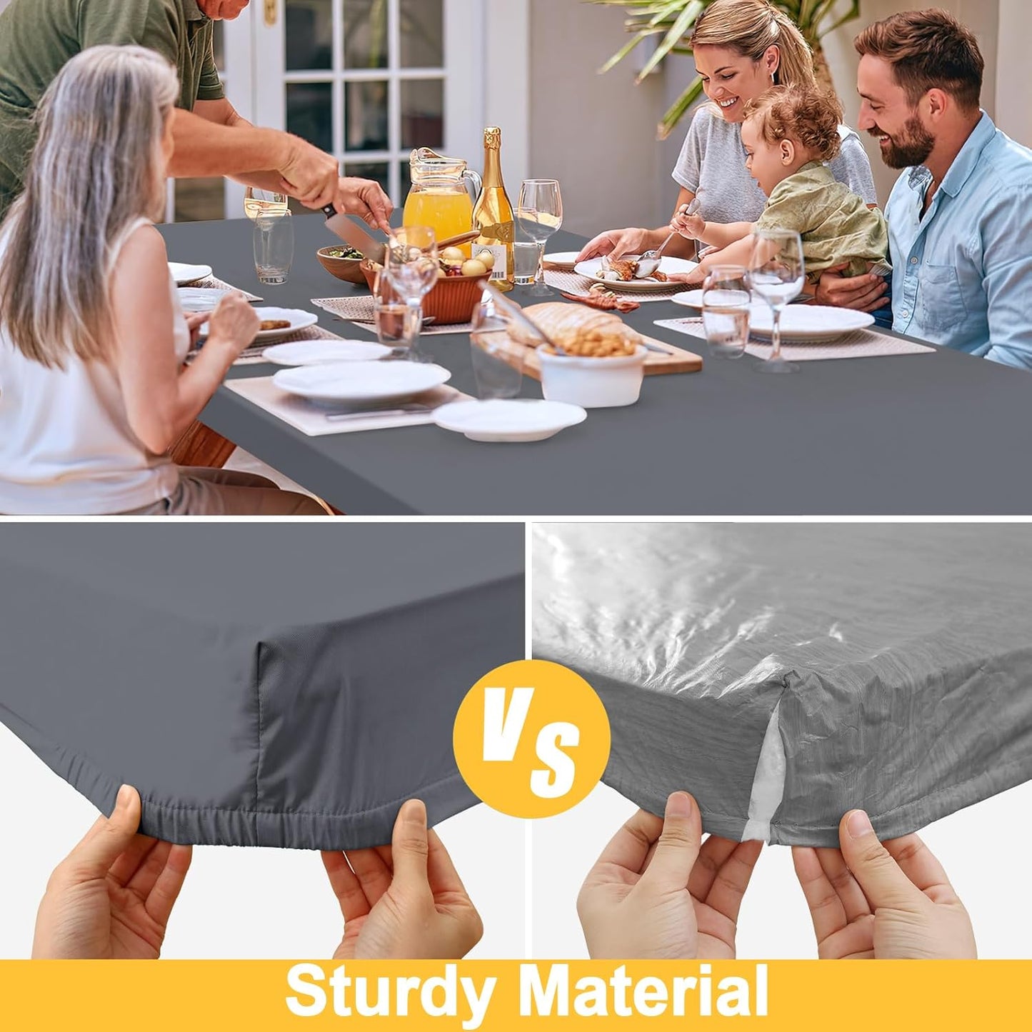 Rectangle Table Cloth, Waterproof Elastic Fitted Tablecloth for 5 Foot Folding Tables, Washable Polyester Tablecloths for Picnic, Camping, Outdoor (Grey, 30"x60")