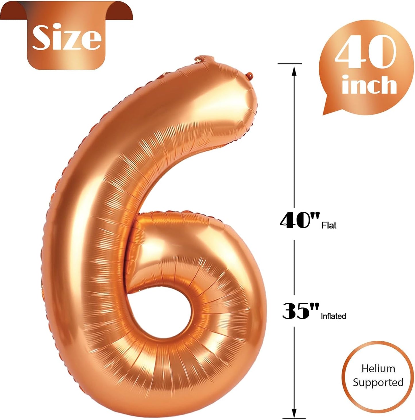 Orange 6 Balloon, Number Balloons 40 Inch, Orange Party Supplies 6th Balloons for Birthday, 6 Birthday Balloon, Number 6