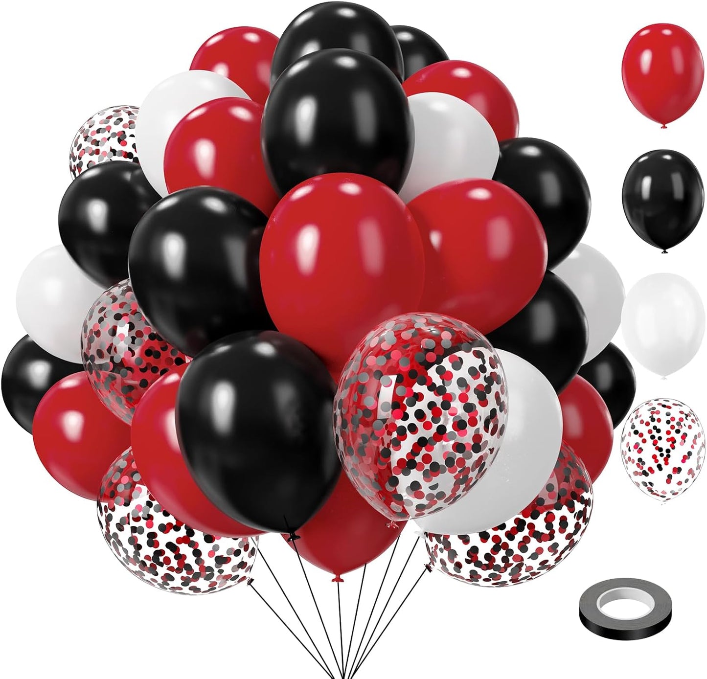 Red Black and White Balloons, 75PCS Red and Black Balloons, 12in and 5in Red White and Black Latex Party Balloons for Casino Theme Party, New Years, Graduation Decorations