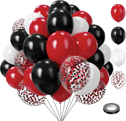 Red Black and White Balloons, 75PCS Red and Black Balloons, 12in and 5in Red White and Black Latex Party Balloons for Casino Theme Party, New Years, Graduation Decorations