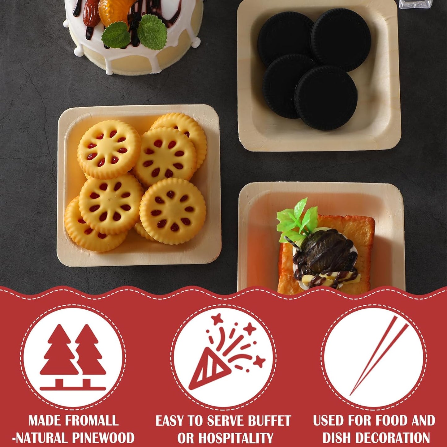 Disposable Square Palm Bowls Palm Leaf Bowls Bamboo Disposable Plates Square Wood Plates for Birthday Party, Wedding Events, Appetizer, Dessert, Catering and Home Use (50, 3.94x3.94x0.6 Inch)