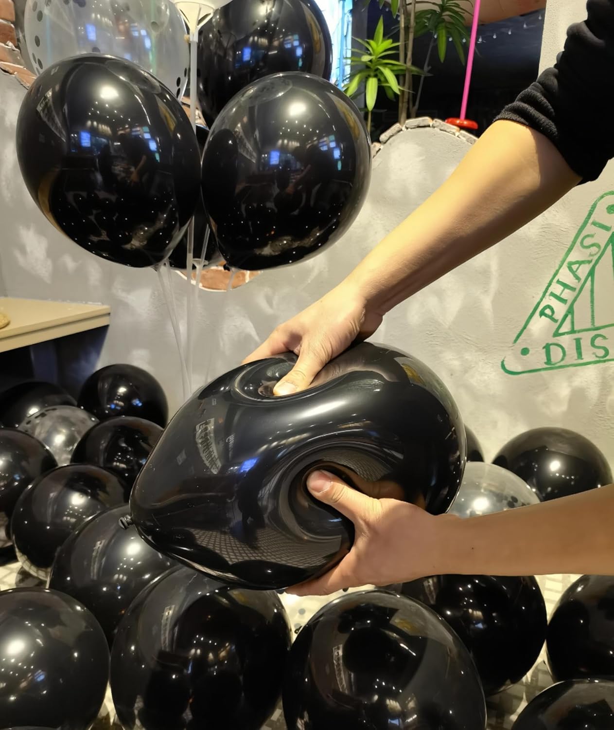 100 Pcs Black Balloons 12 inch and 10 Pcs Black Confetti Balloon Total 110 for Wedding, Graduation, Birthday Party Decoration