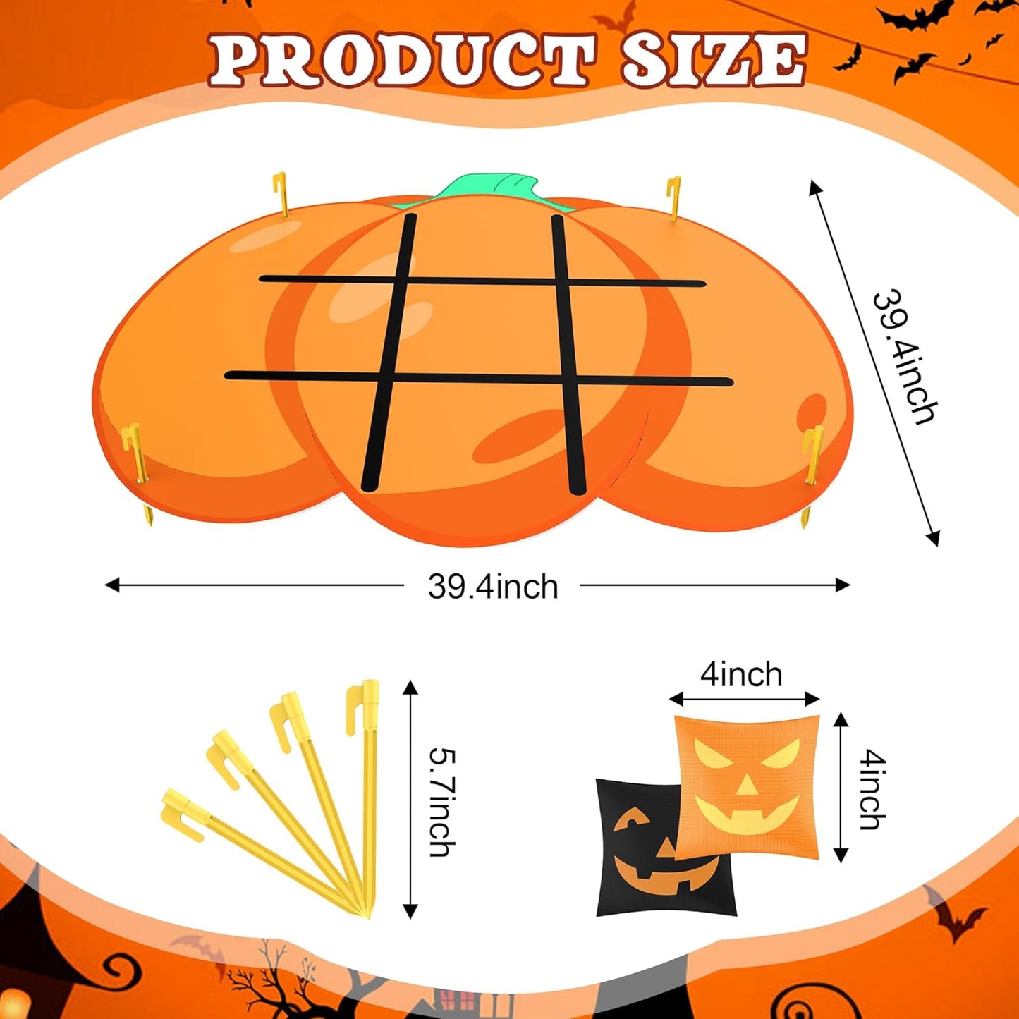 Halloween Pumpkin Party Favors Tic Tac Toe Bean Bag Game for Kids,Bean Bag Toss Across for Indoor Outdoor Yard Background Lawn Adults Family Night Halloween Activities 10 Bean Bags
