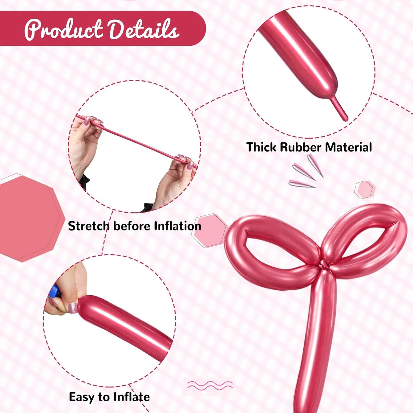 100Pcs Metallic 260 Balloons, Red Chrome Long Balloon for Animals, 260 Art Ballon for Twisting, Skinny Modeling Supplies for Birthday Party Wedding Festival Decorations. Metallic Red