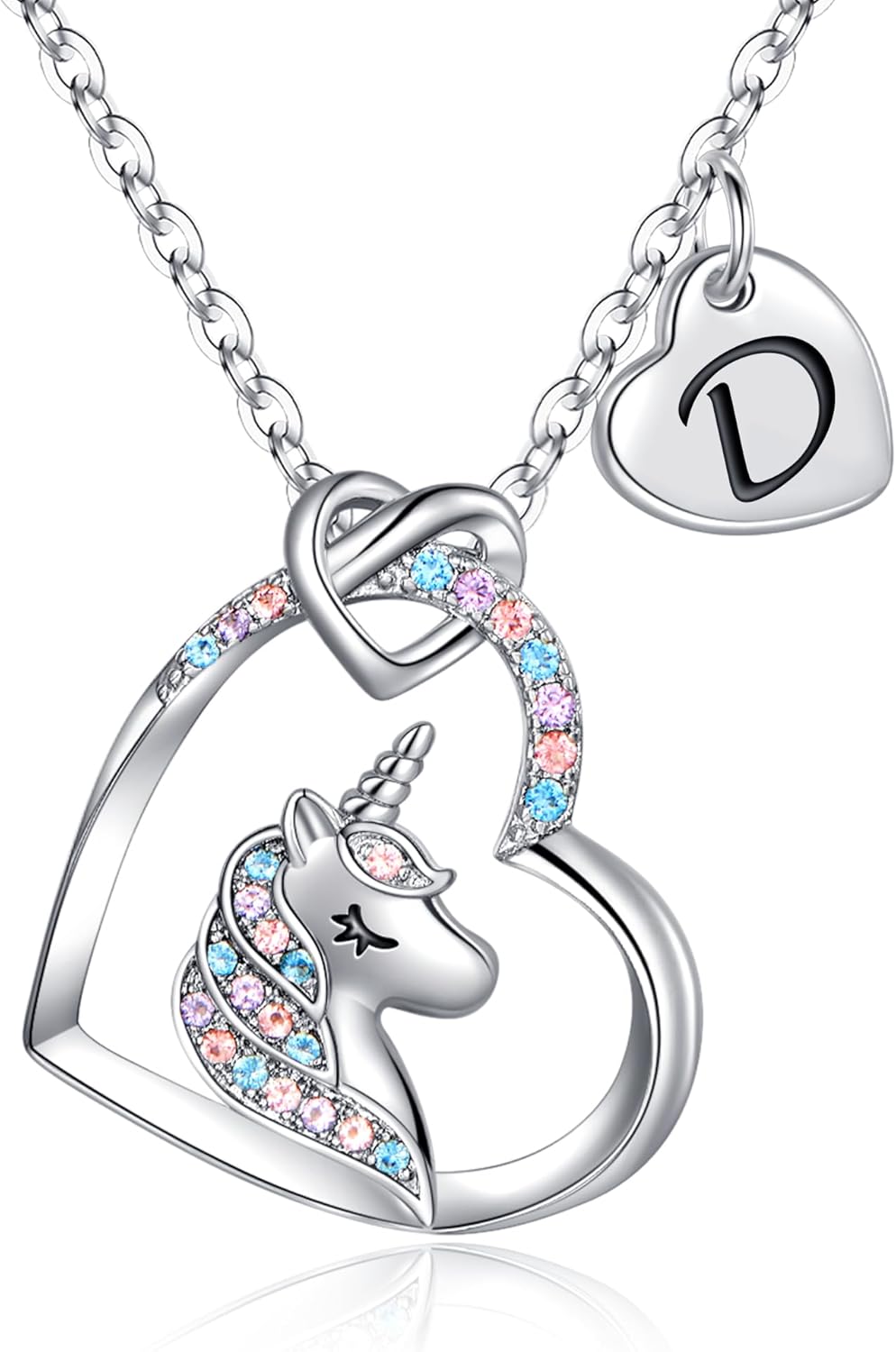Hidepoo Stocking Stuffers for Teen Girls Kids - Colorful CZ Heart Pendant Initial Unicorn Necklaces for Girl Jewelry Birthday Gift Christmas Gifts for Grandkids Girls Kid