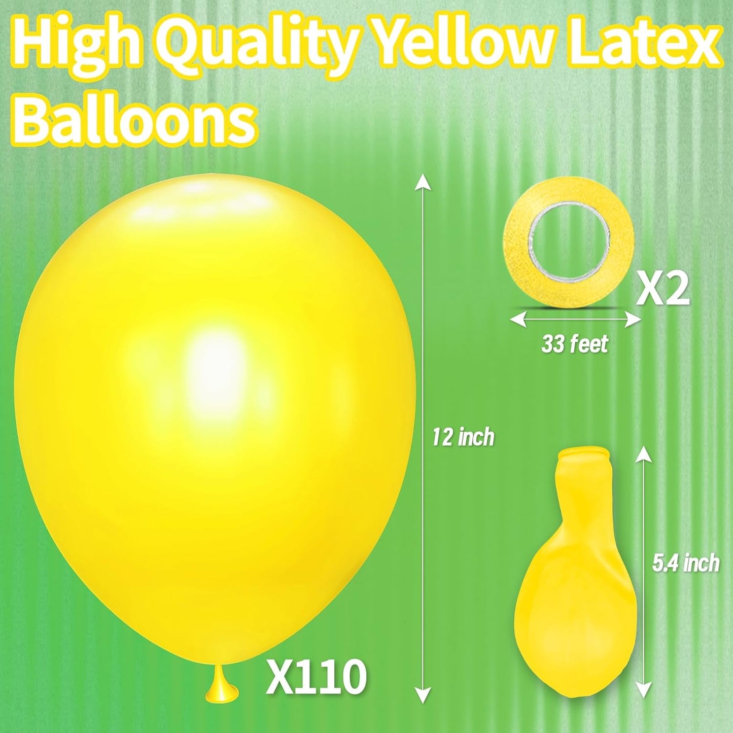 KAWKALSH Yellow Balloon 110pcs, 12 Inch Thickened Latex Party Balloons Helium Bright Color for Birthday Baby Shower Wedding Party Supplies Arch Garland Decoration