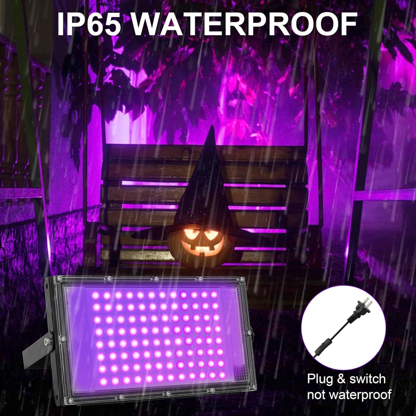 100W LED Black Lights for Glow Party - Waygor UV Blacklight Floodlight 395nm BlackLights Spotlight Purple Black Light Flood Light Fluorescent UV Lights Lamp for Halloween Decor (4 Pack)
