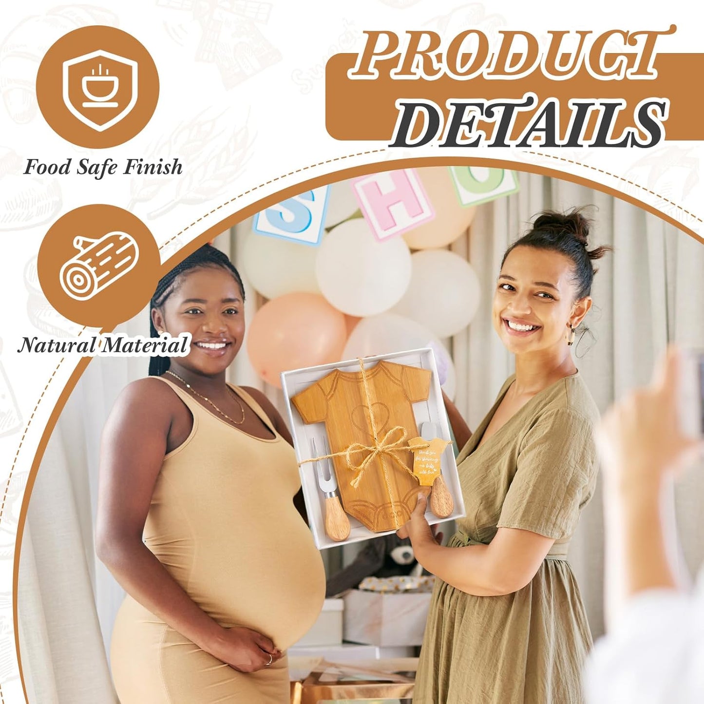 2 Set Baby Shower Gifts for Guests Clothing Shaped Charcuterie Board Set Thank You Tags with Box Mini Cheese Board Party Favors for Gender Reveal Favors Baby Shower Game Prizes (Bamboo Color)