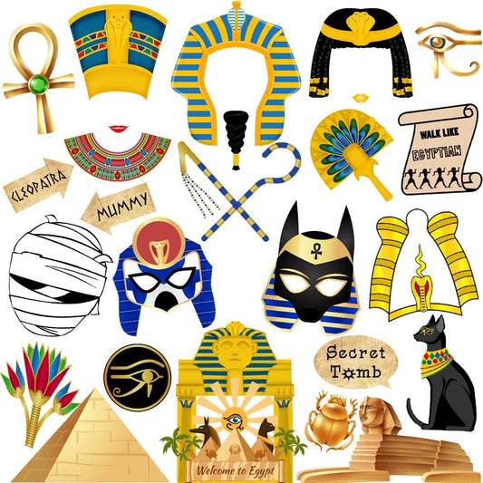 Ancient Egyptian Photo Booth Props, 28pcs Ancient Egypt Photo Booth Props, Htabiol Ancient Egyptian Party Decorations, Egyptian Decor, Fit for Ancient Egypt Party Decor, Egypt Birthday Party Decor