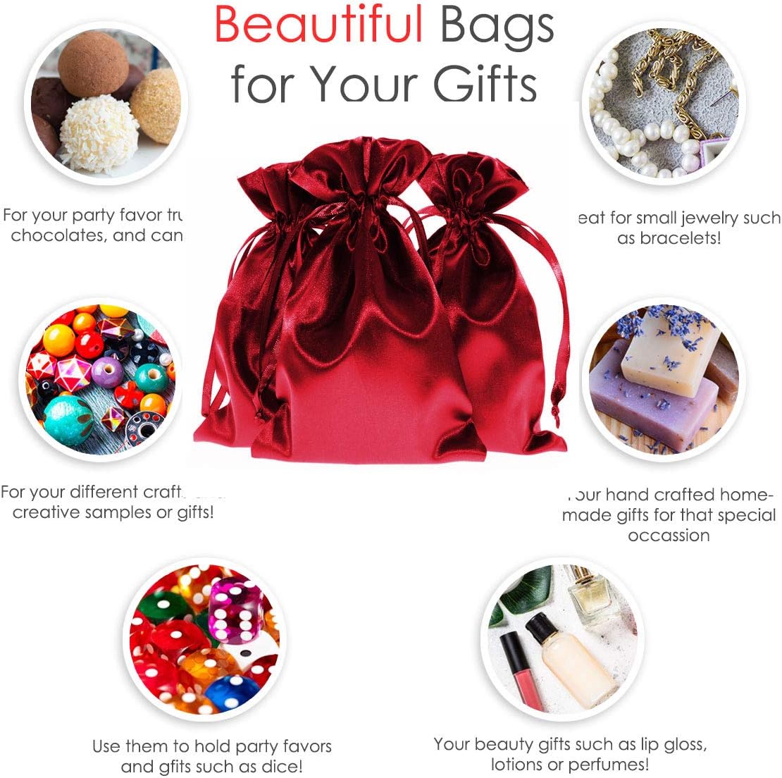 Linen and Bags 6" x 9" Wine Satin Bags, Jewelry Bags, Wedding Favor Drawstring Bags Baby Shower Bags 50 per Pack