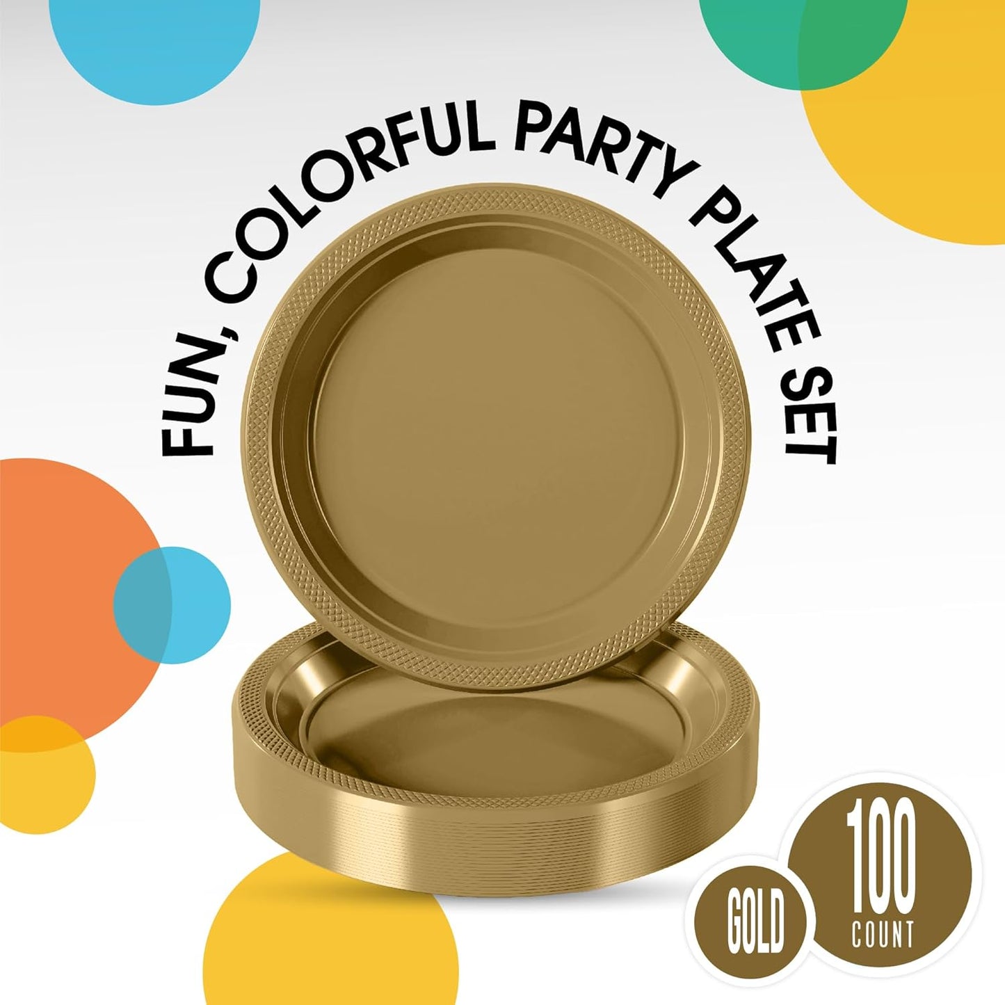Exquisite Party Solids Gold Plastic Plates For Party 7" Gold Disposable Plates Heavy Duty 100 Pcs Plastic Dinnerware Sets Heavy Duty 350 GSM Disposable Dinnerware Set