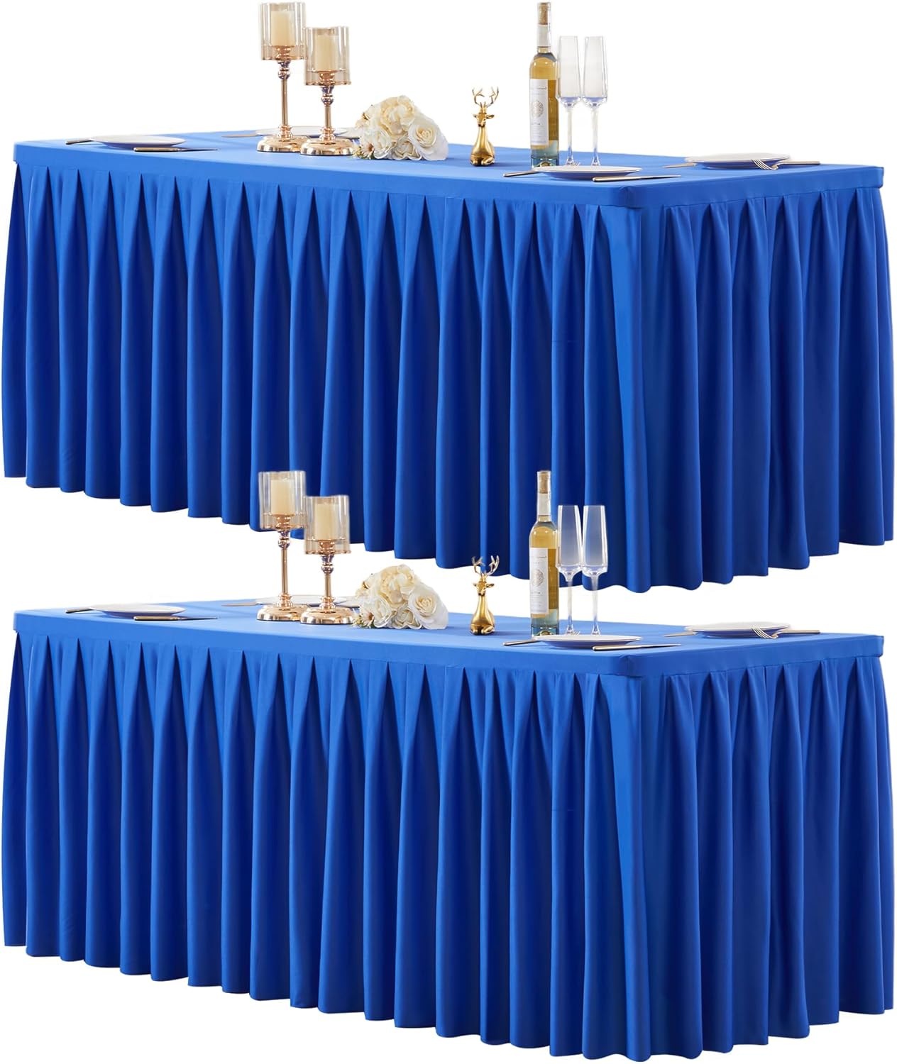 2 Pack Royal Blue Rectangle Tablecloth 6 FT Stretch Spandex Fitted Table Cloth for 6 foot rectangle tables Banquet Tablecloths Wrinkle Free Table Cover Skirt Stitch Ruffle Tablecloth for Party Wedding