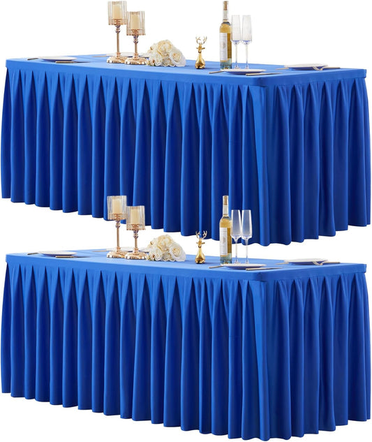 2 Pack Royal Blue Rectangle Tablecloth 6 FT Stretch Spandex Fitted Table Cloth for 6 foot rectangle tables Banquet Tablecloths Wrinkle Free Table Cover Skirt Stitch Ruffle Tablecloth for Party Wedding