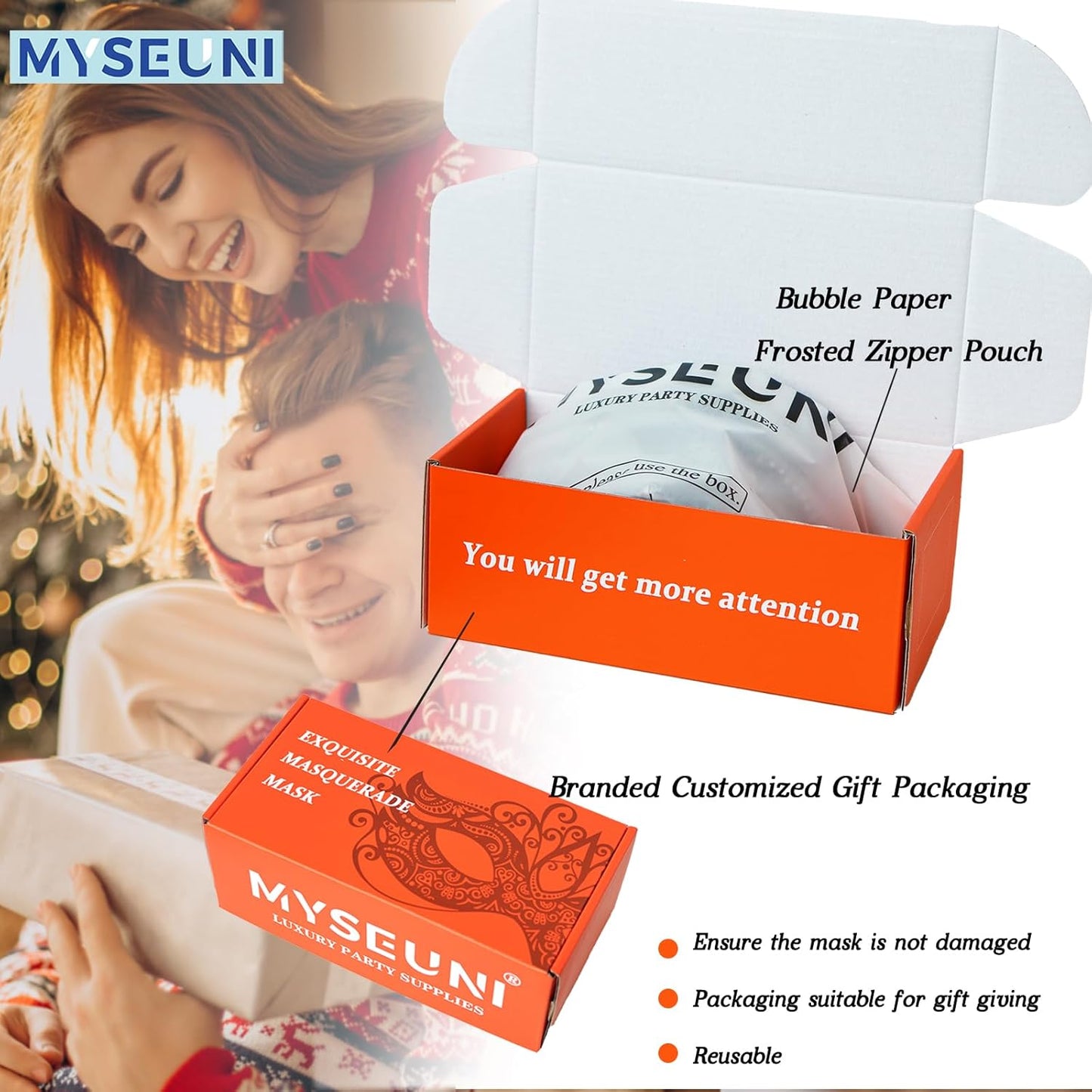 Silver Masquerade Mask for Couples -Masquerade Masks for Women with Feathers & Venetian Half Mask Halloween for Mascarade Party, Mardi Gras, Halloween Cosplay Prom, Christmas