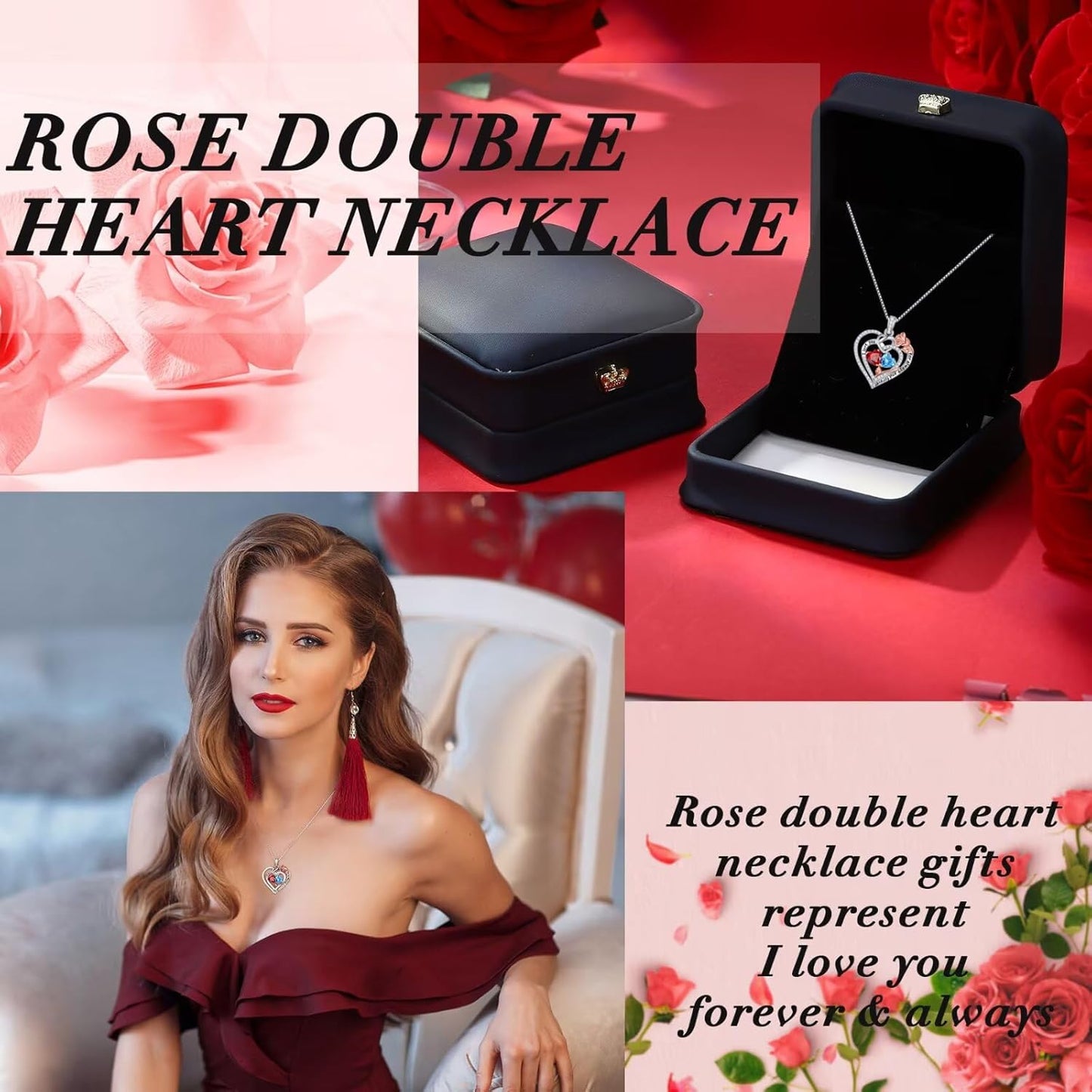 Iefil Christmas Gifts for Wife Women - 925 Sterling Silver Double Birthstone Necklace, Anniversary Birthday Gifts for Women, Jewelry Gift for Wife Girlfriend Mom Her