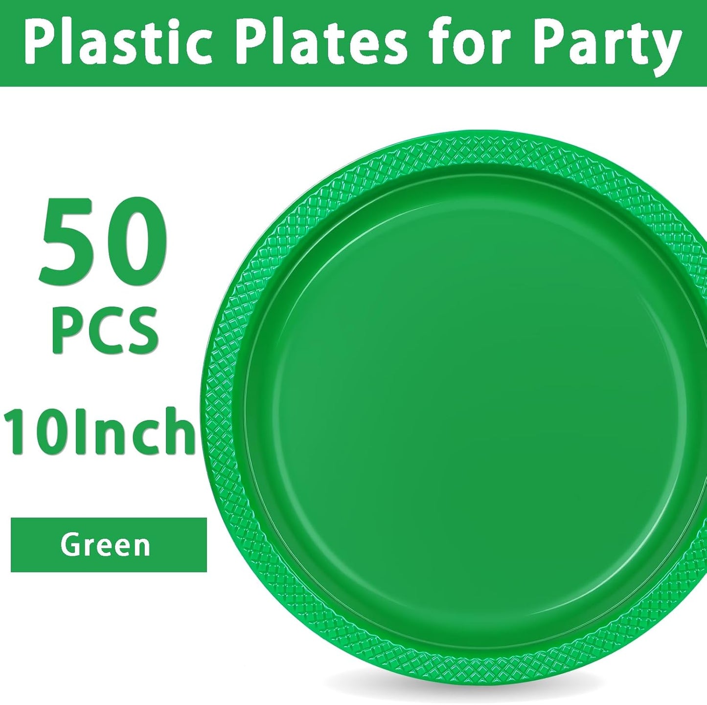 WELLIFE 10 Inch Plastic Plates Green 50 Count Disposable Plate for Party, Large Big Plates for Dinner Christmas Party Supplies Birthday Camping BBQ