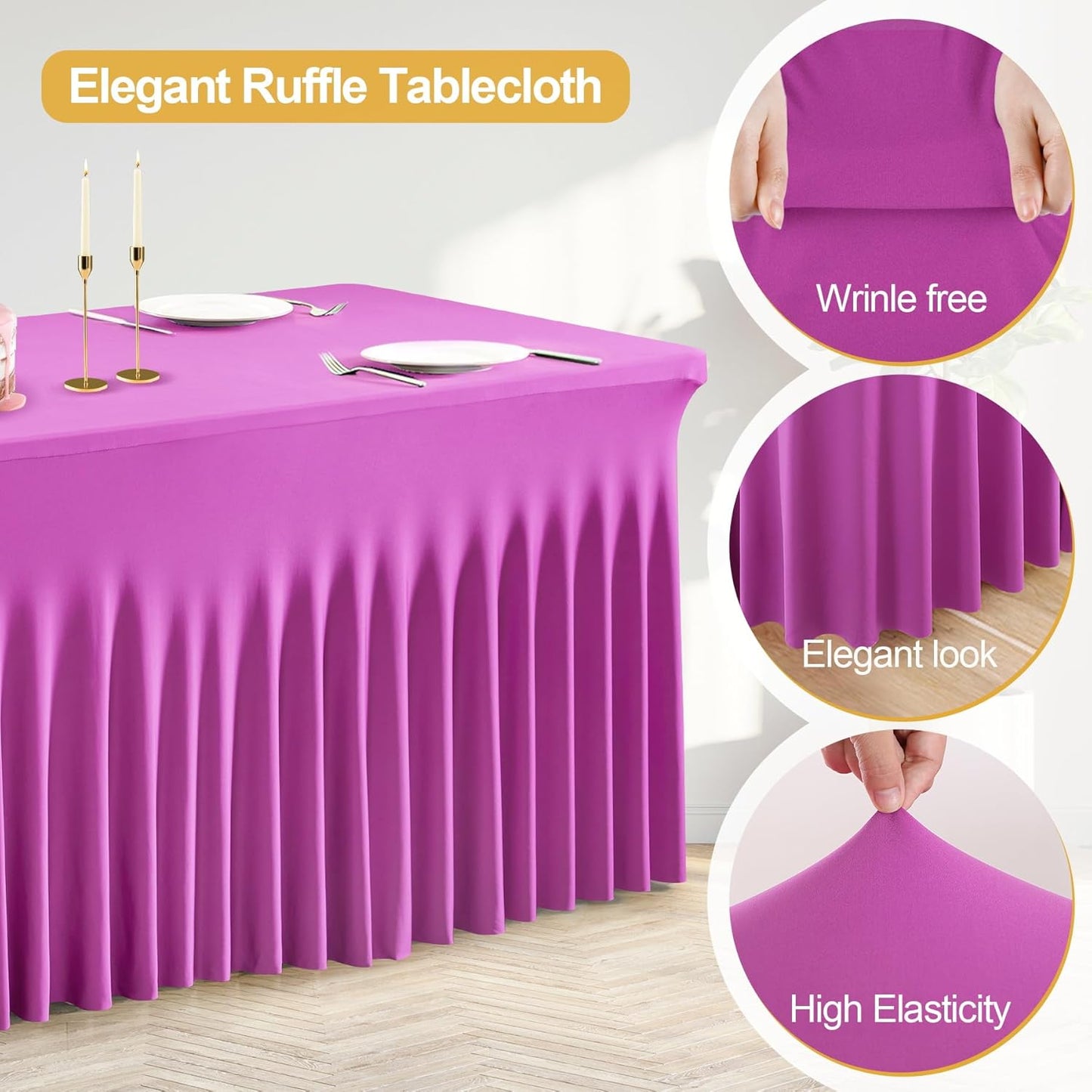 PARTISKY Fuchsia Spandex Tablecloth for 4ft Rectangle Tables, Stretchable Table Cover Skirt for Folding Tables Weddings Parties Banquets Events Trade Shows and Dessert Table