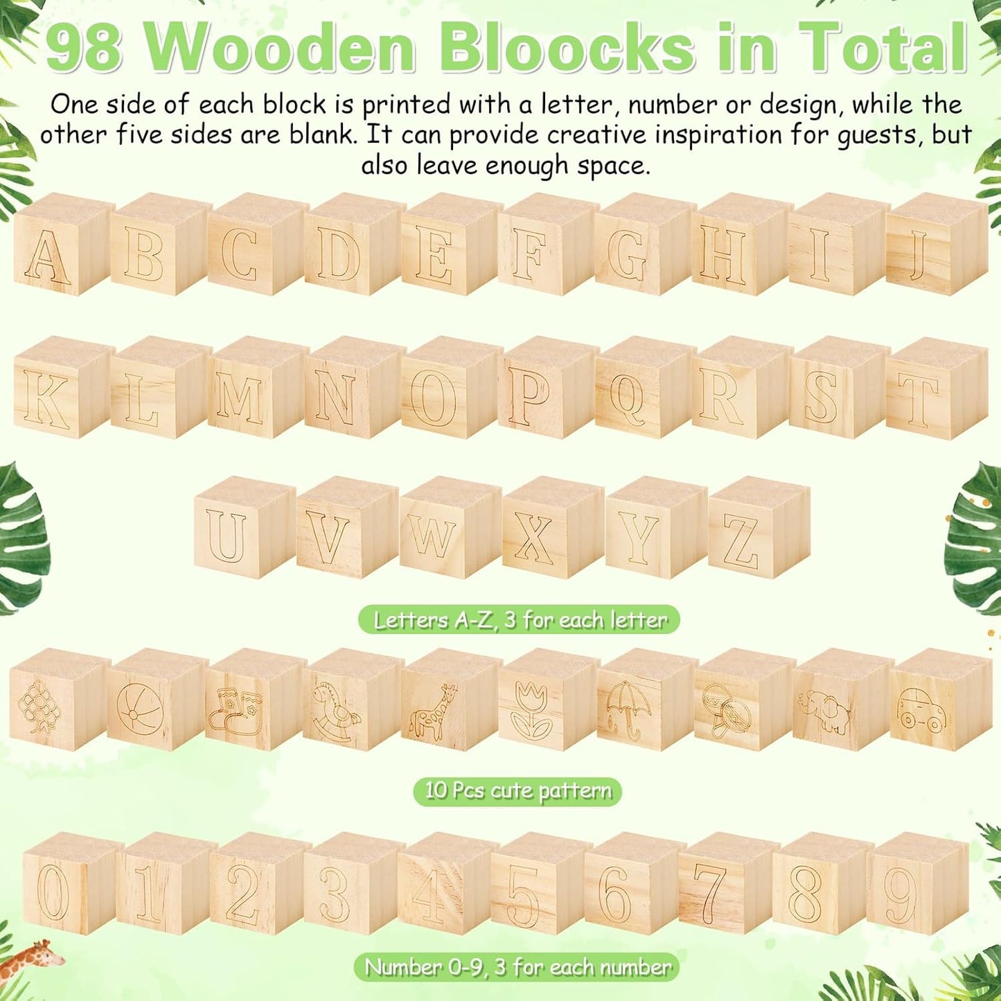 Marsui 136 Pcs Baby Shower Blocks to Decorate Game Kit Includes 98 Wooden Blocks, 36 Markers, 1 Game Sign, 1 Storage Box for Baby Shower Gender Reveal Activity Party Decorations(Animal)