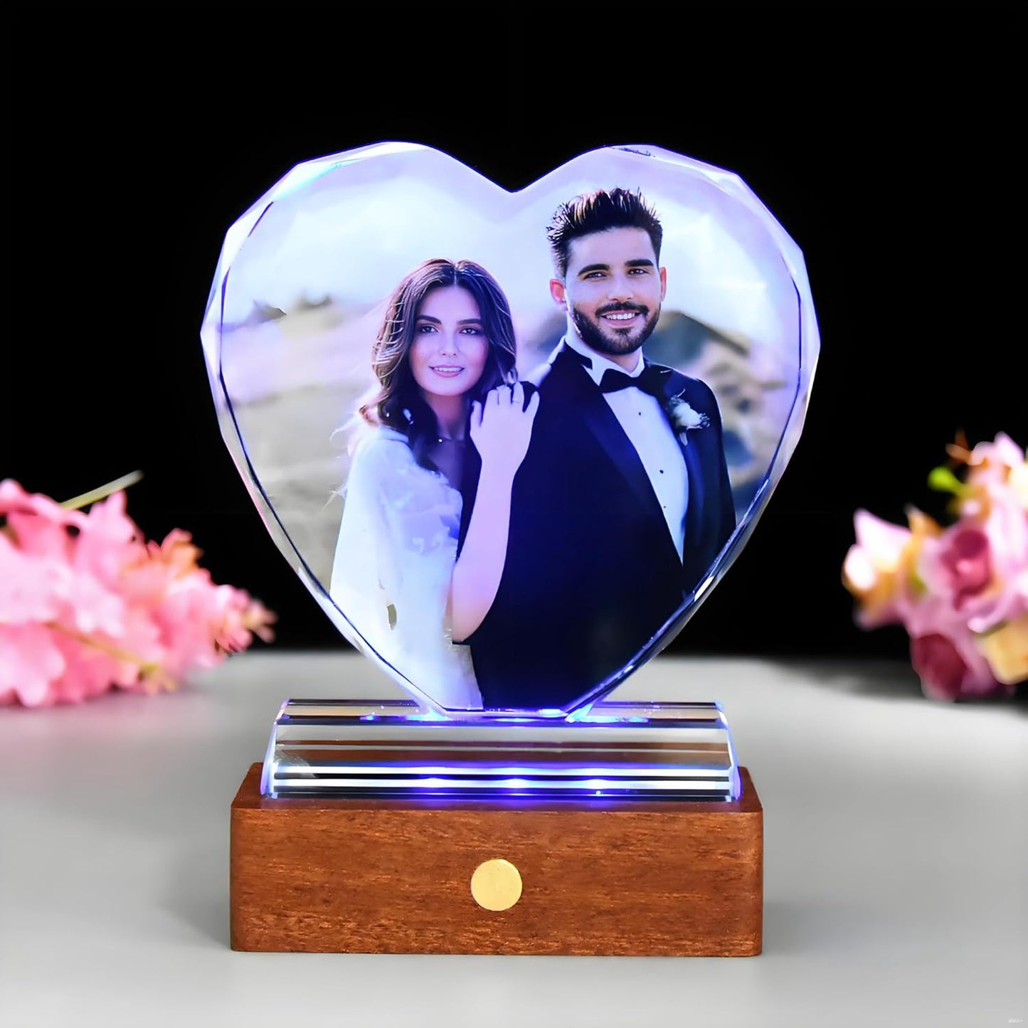 FANF&YKPY Personalized Crystal Custom Color Pictures - Heart-shaped Crystal Photo Frame, Birthdays, gift for her, Wedding Gifts, for Girlfriends, Husbands,Wife,Friends,Parents