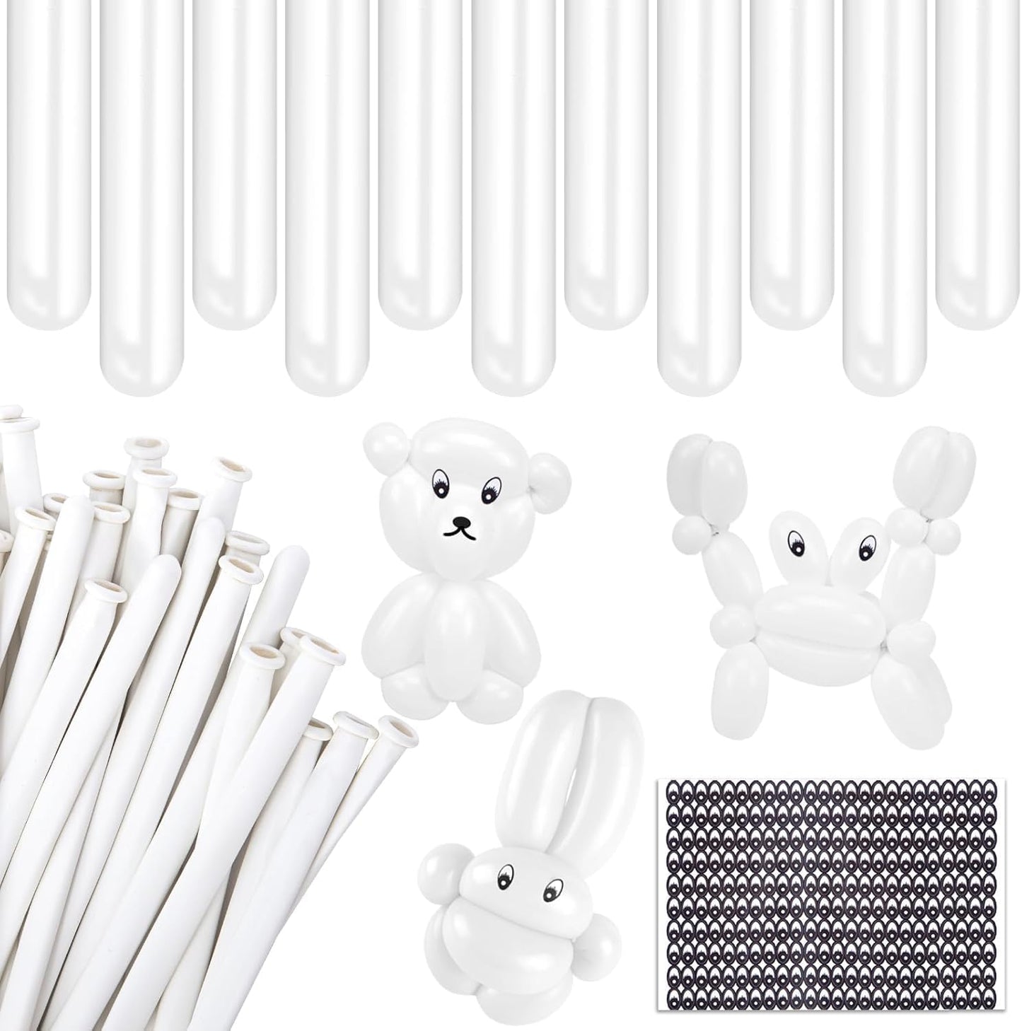 LovesTown 100PCS 260 Long Balloons, White Magic Balloons Thicken Latex Twisting for Birthday Wedding Party Decorations Ballon Arch