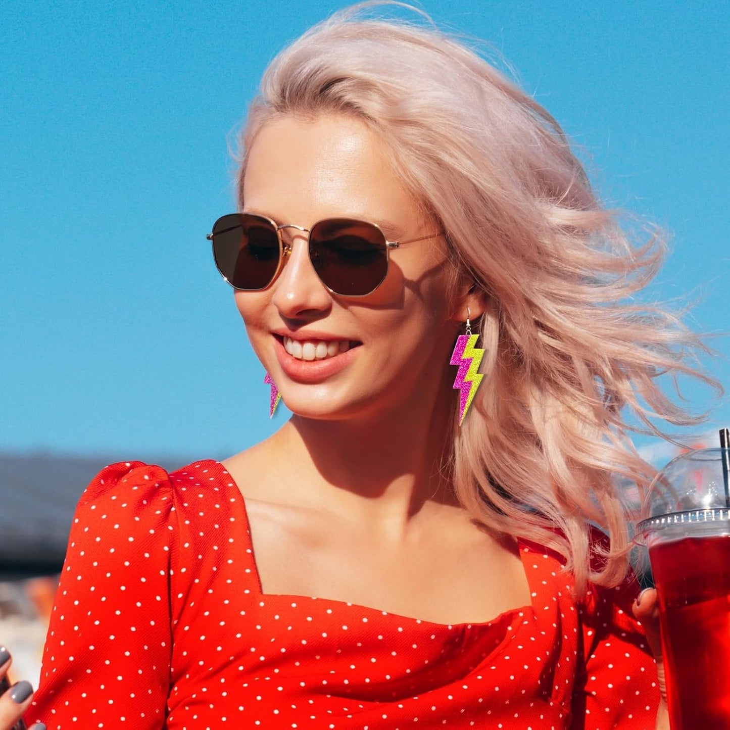 80s Neon Earrings for Women Acrylic Lightning Bolt Drop Earrings Retro 80s 90s Glow Party Accessories Neon Jewelry for Halloween Costume Outfit