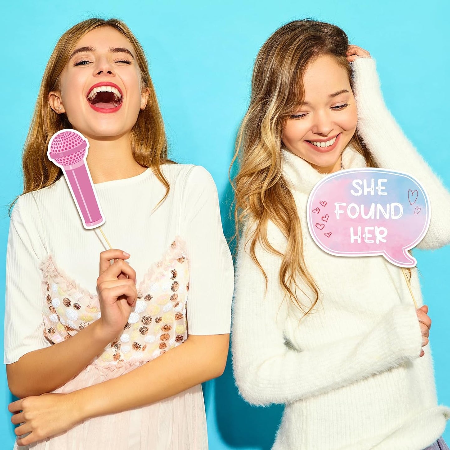 24pcs Sing Photo Booth Props, Birthday Party Supplies Sing Theme Photo Booth Props Set for Fans Girls Music Lover, Birthday Music Lyrics Party Decorations, Pink Theme Photo Booth Props for Girls