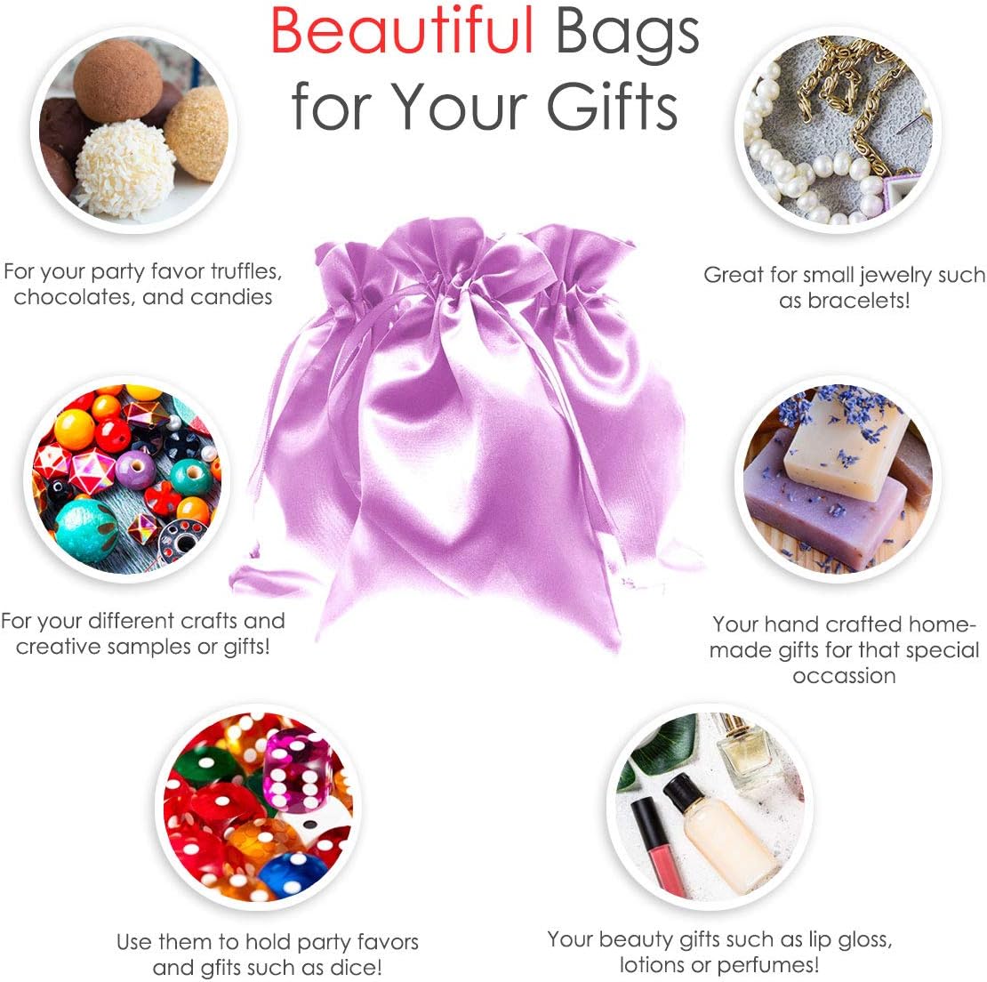 Lavender Satin Gift Bags - 5" x 8" Jewelry, Wedding Favor, Baby Shower & Bags - 50 per Pack