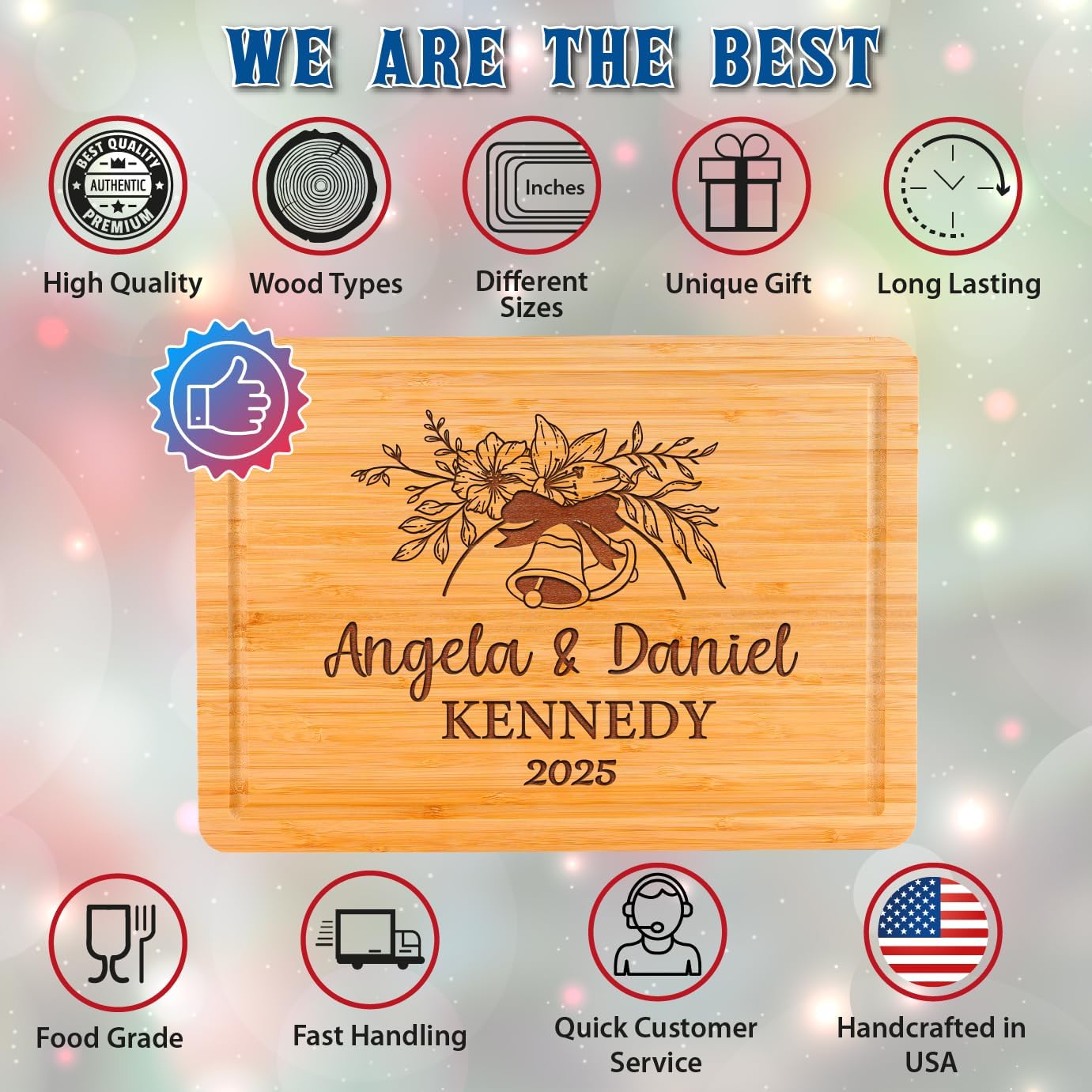 Personalized Cutting Board for Christmas 2025 Gifts, Custom Engraved Wood Cutting Board for Housewarming, Anniversary, New Home, Wedding, Engagement, Christmas Good Gift Idea for Couple, Parent, Women