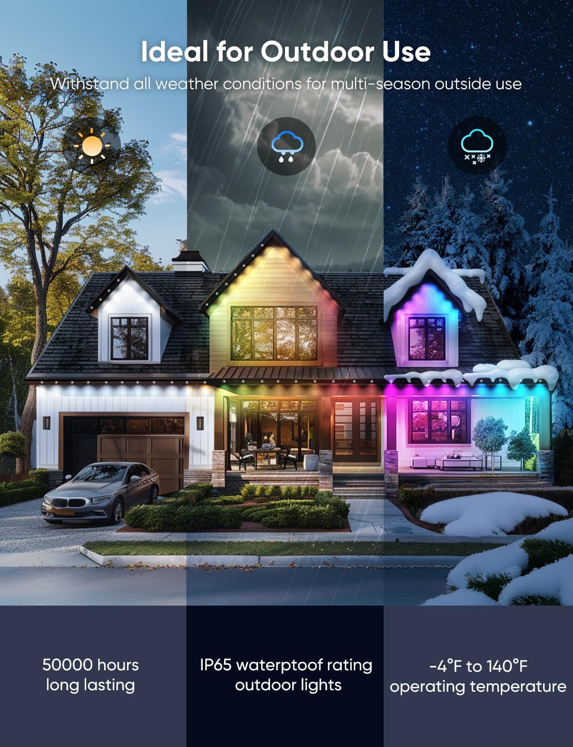 Permanent Outdoor Lights 150ft,RGBW Eaves Light with 108 LED Lights,111+ Scenes Modes Outdoor Lighting, Waterproof Permanent Light for Daily Holiday Halloween Decorations, Compatible with Alexa,Black