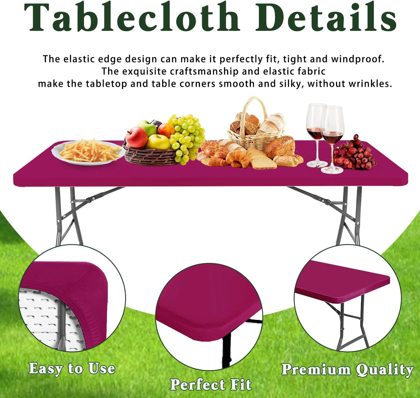 6 Pack Picnic Table Cover Elastic Fitted Outdoor Tablecloths for 8 Foot Rectangle Tables Waterproof Stretch Washable Patio Folding Spandex Table Cloth Camping Banquet Parties (Hot Pink,30" x 96")