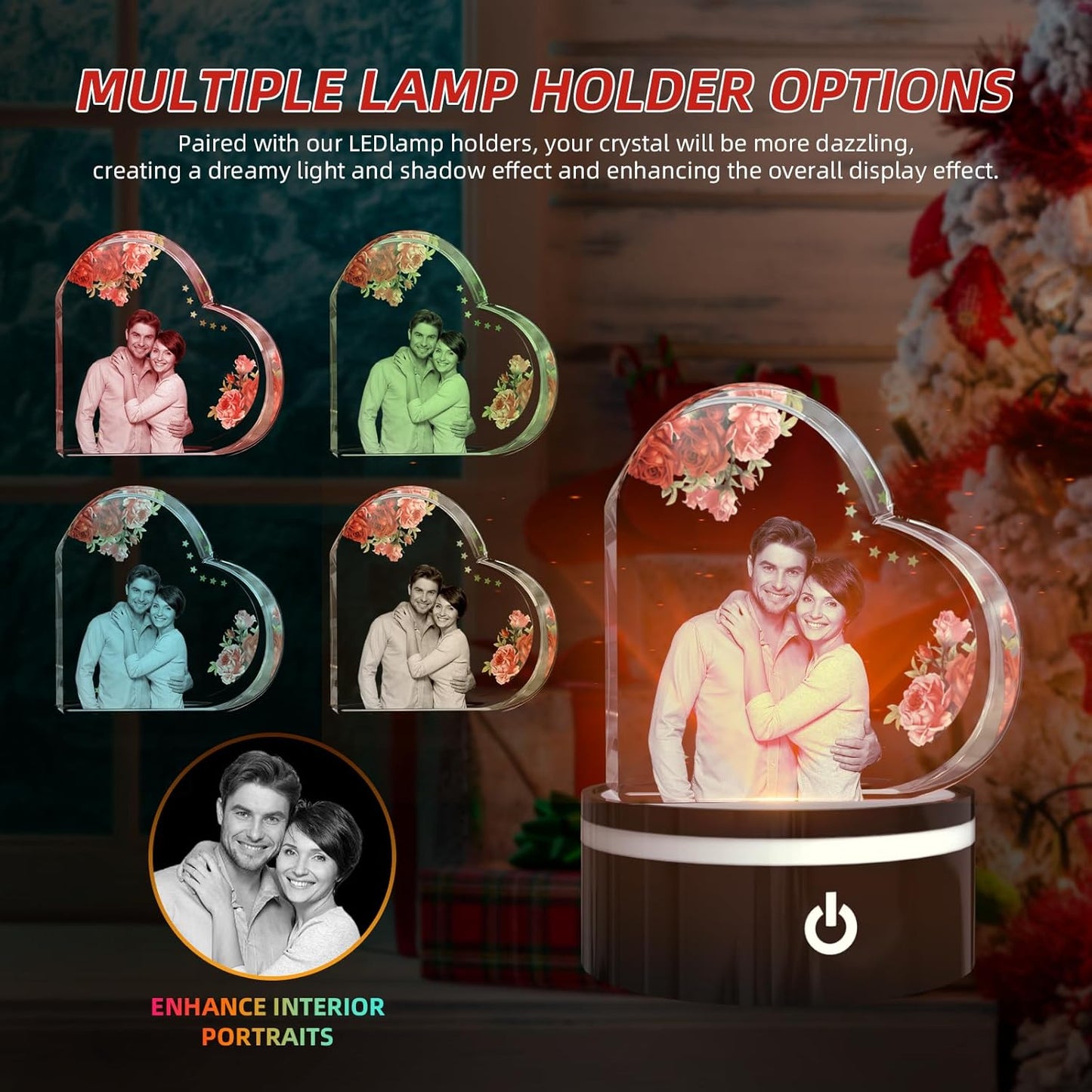 Artmosphere 3D Crystal Photo, Personalized Gifts for Women, Wife, Men, Mom, Father, Her, Him, Dad, Grandpa, Great Customized Gift With Your Own Photo, Custom Glass 3D Laser Etched Picture Wedding - Red Rose