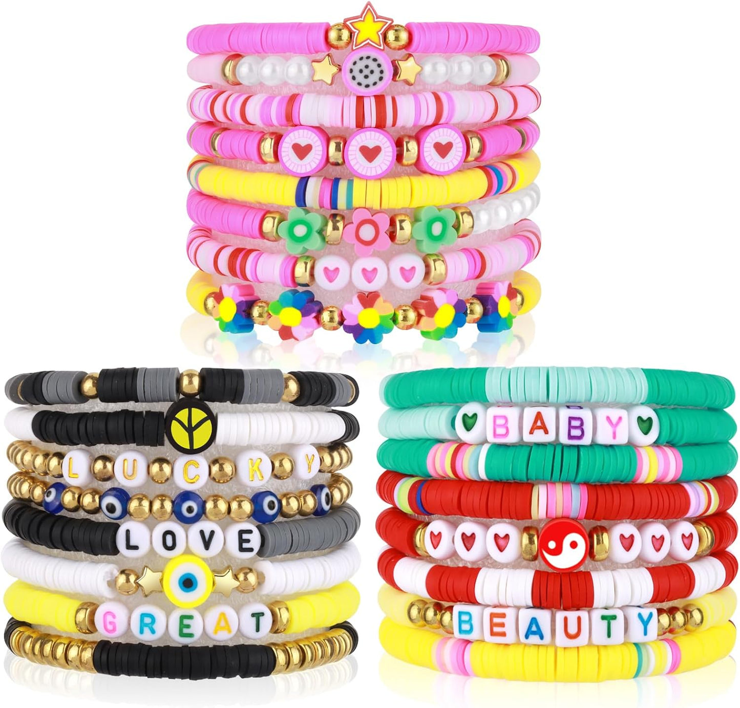 Draupnir Friendship Bracelets Heishi Surfer Clay Bead Bracelets Set Stackable Beaded Preppy Jewelry Bracelets Friendship Boho Y2K Bracelets for Women Teen Girls Party Favors