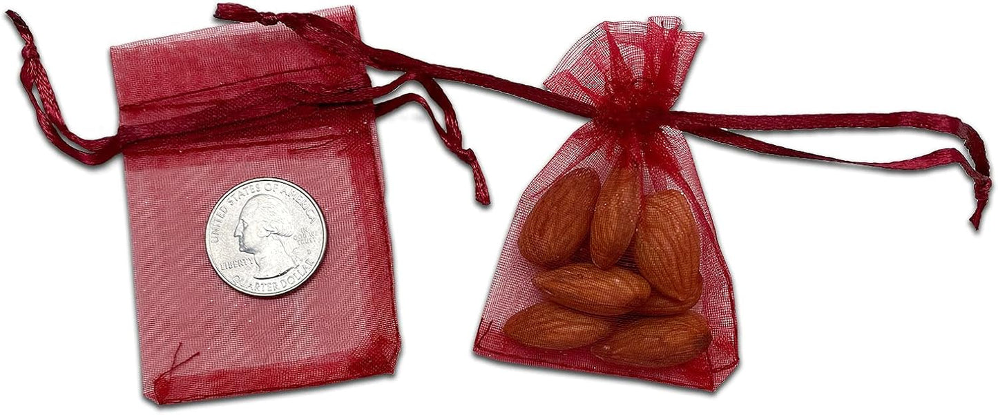 TheDisplayGuys 100-Pack XS 2 x 2 3/4" Maroon Sheer Organza Gift Bags with Drawstring, Goodie Bags for Jewelry, Candy Bags, Treat Bags, Wedding Favors Small Mesh Bags