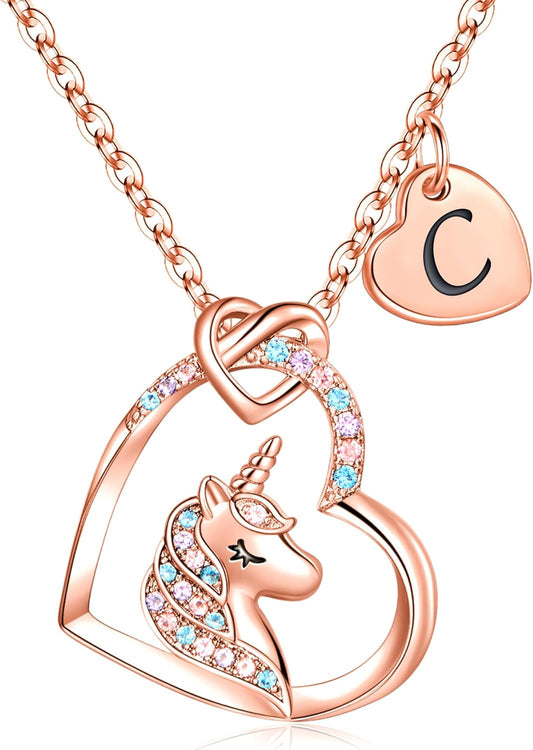 Hidepoo Stocking Stuffers for Teen Girls Kids - Colorful CZ Heart Pendant Initial Unicorn Necklaces for Girl Jewelry Birthday Gift Christmas Gifts for Grandkids Girls Kid