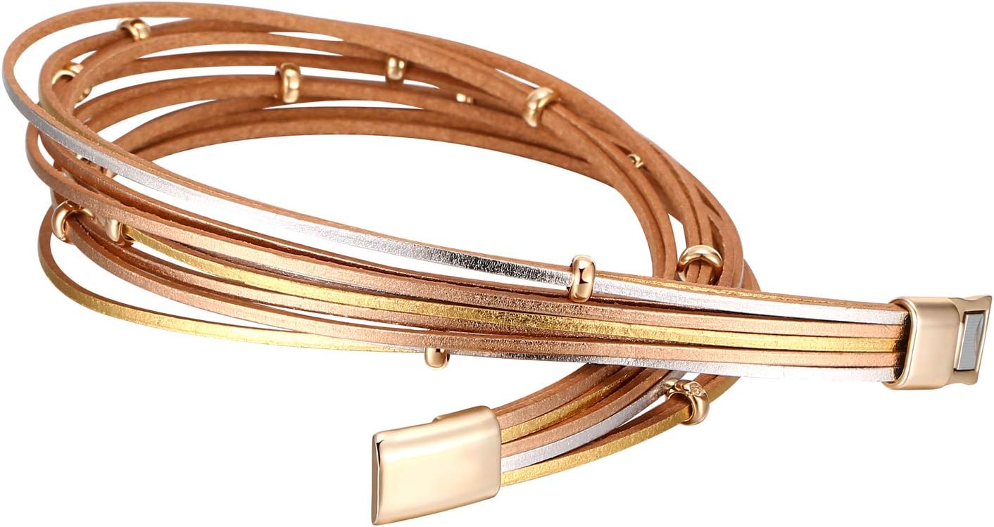 Fesciory Leather Wrap Bracelets for Women, Boho Leopard Multi-Layer Crystal Beads Cuff Bracelet Jewelry