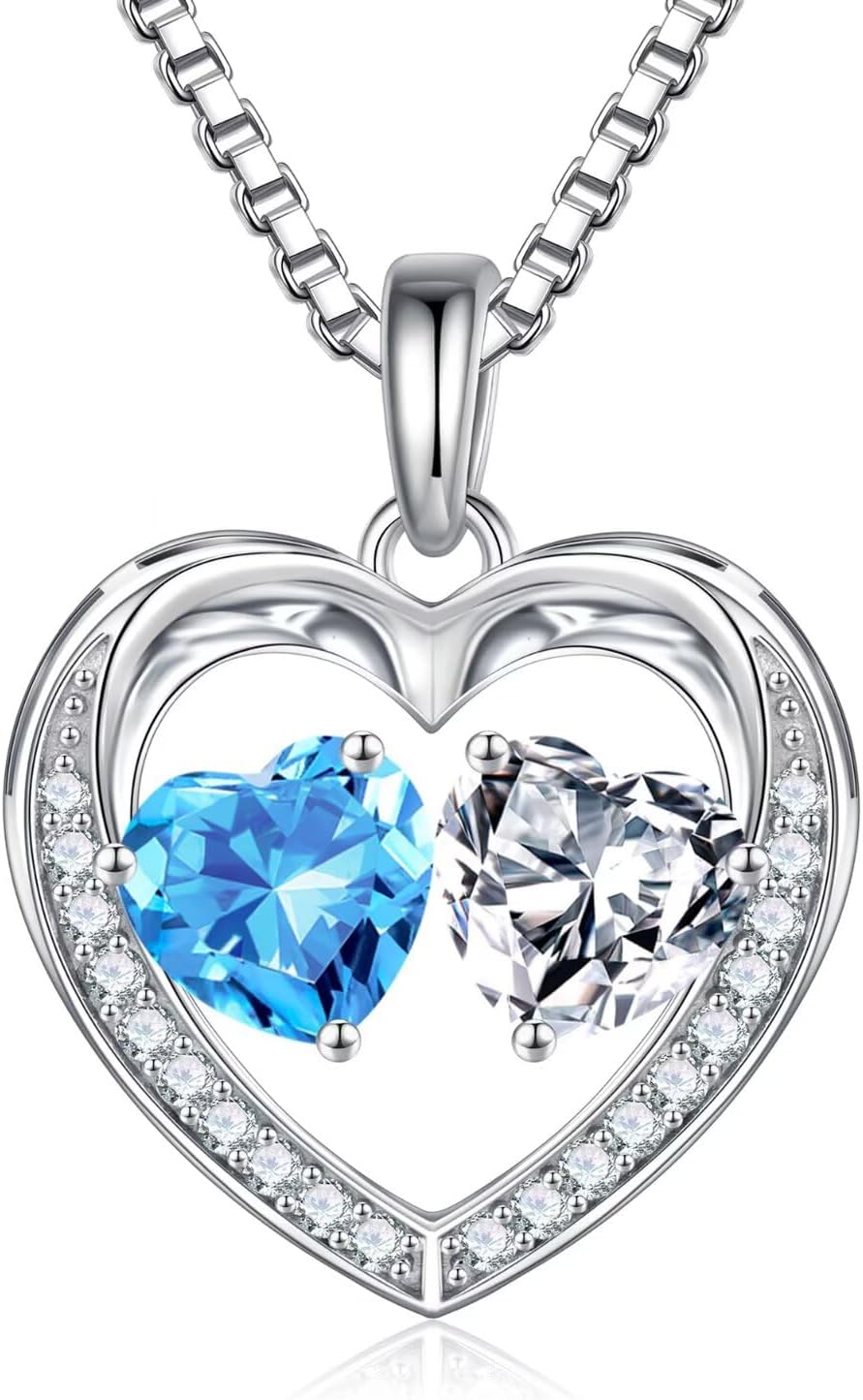 Iefil Christmas Gifts for Wife - 925 Sterling Silver Birthstone Necklace, Anniversary Birthday Gifts for Women, Stocking Stuffers for Women Wife Mom Daughter