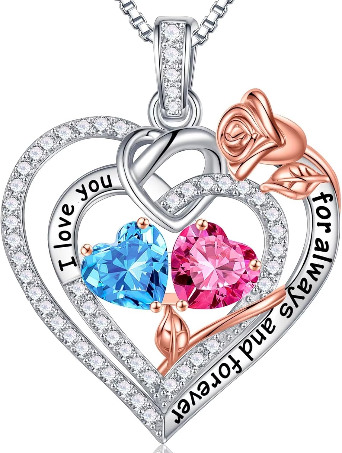 Iefil Christmas Gifts for Wife Women - 925 Sterling Silver Double Birthstone Necklace, Anniversary Birthday Gifts for Women, Jewelry Gift for Wife Girlfriend Mom Her