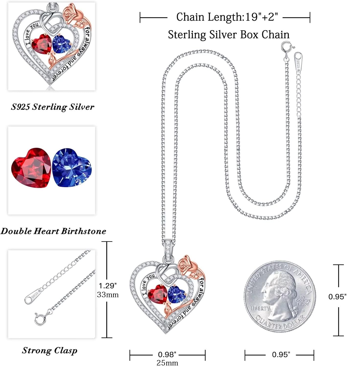 Iefil Christmas Gifts for Wife Women - 925 Sterling Silver Double Birthstone Necklace, Anniversary Birthday Gifts for Women, Jewelry Gift for Wife Girlfriend Mom Her