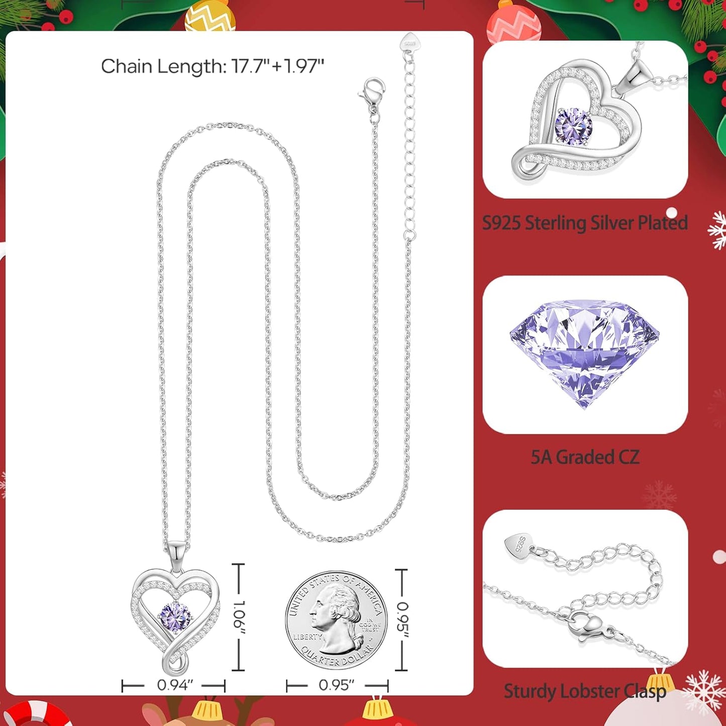 18K Rose Gold Infinity Love Heart Birthstone Necklace for Women Wife, Anniversary for Women Wife Birthday Gift for Her Girlfriend Mom Daughters, I Love You Women's Jewelry S925 Sterling Silver