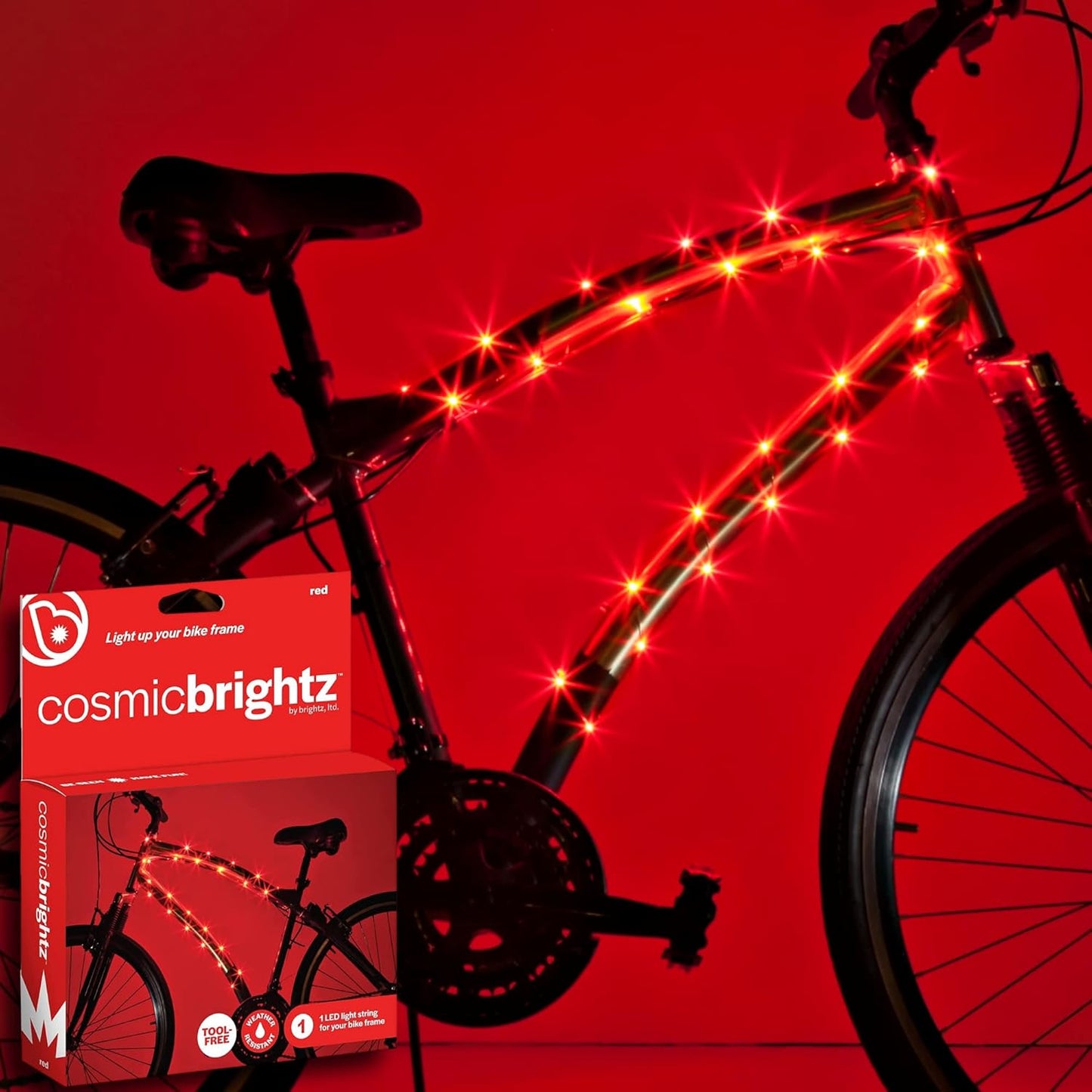 Brightz CosmicBrightz LED Bike Frame Rope Light - 6.5-Foot String Rope - Battery-Powered with On/Off Switch - Ultra Bright Color Keeps Your Ride Fun and Safe for Kids, Teens, & Adults