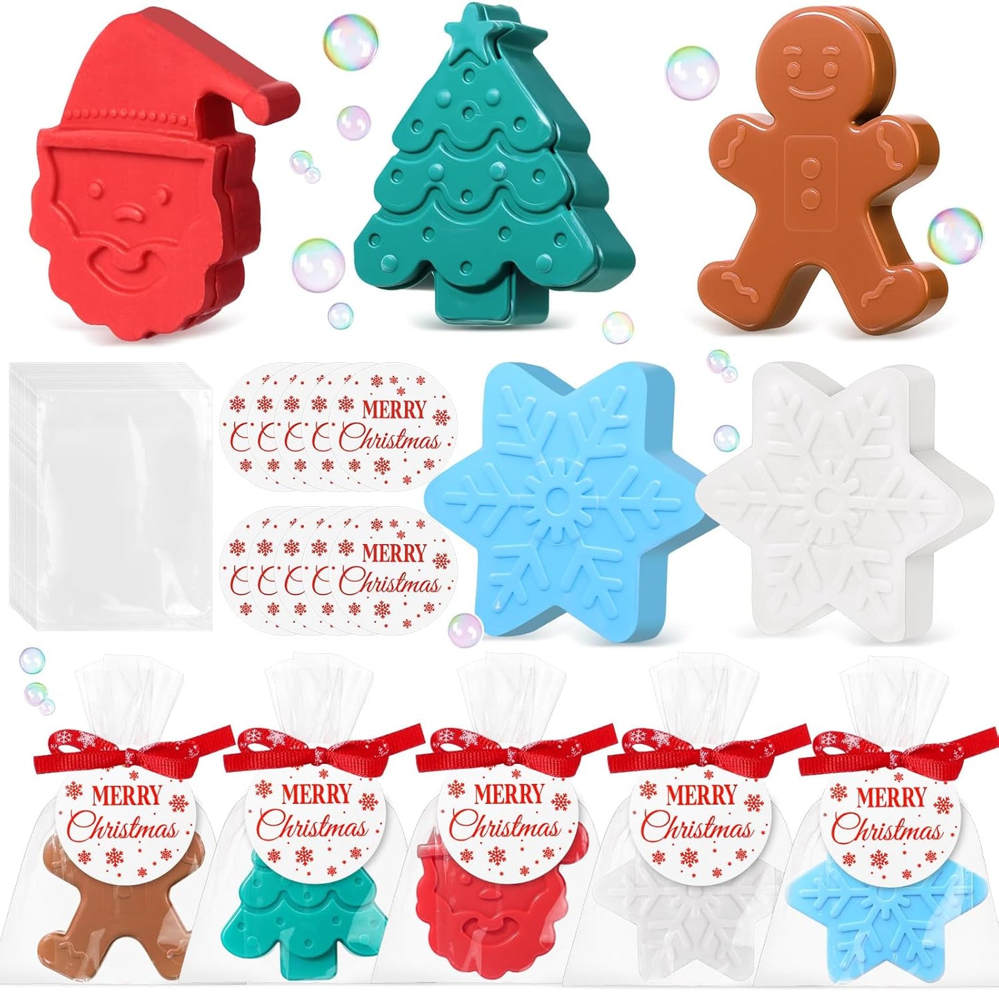 30 Set Christmas Soap Bar Gift Set Christmas Handmade Xmas Tree Santa Clause Gingerbread Snowflake Soaps Bulk Holiday Stocking Stuffer Party Favors for Bathroom(Multicolor,Mixed Style)