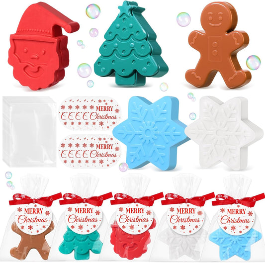 30 Set Christmas Soap Bar Gift Set Christmas Handmade Xmas Tree Santa Clause Gingerbread Snowflake Soaps Bulk Holiday Stocking Stuffer Party Favors for Bathroom(Multicolor,Mixed Style)